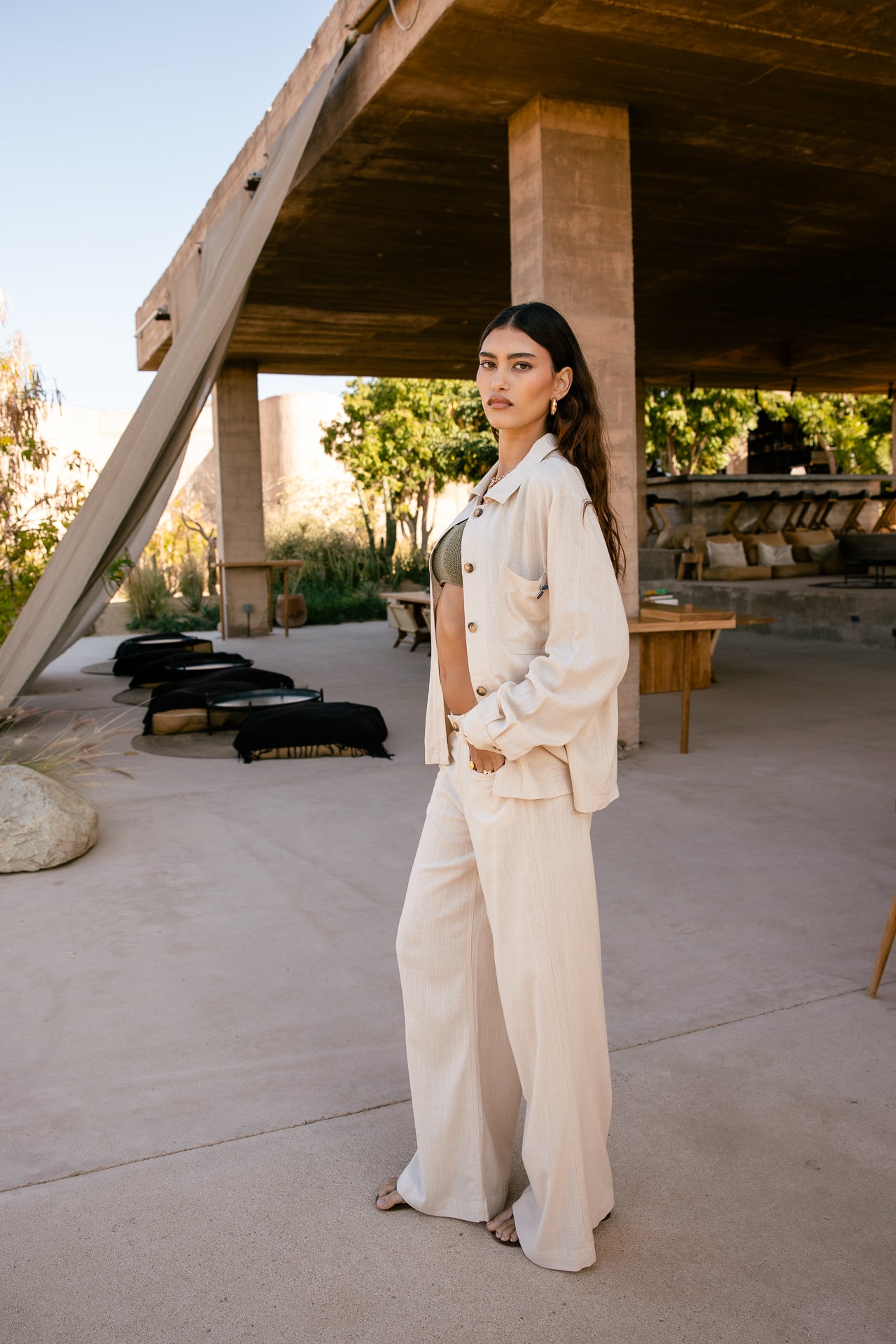 

Weite Hose  Damen Miley Plain Lin macadamia | Freeman T. Porter