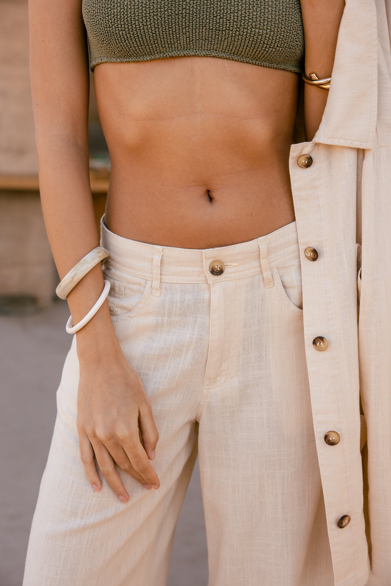 

Weite Hose  Damen Miley Plain Lin macadamia | Freeman T. Porter