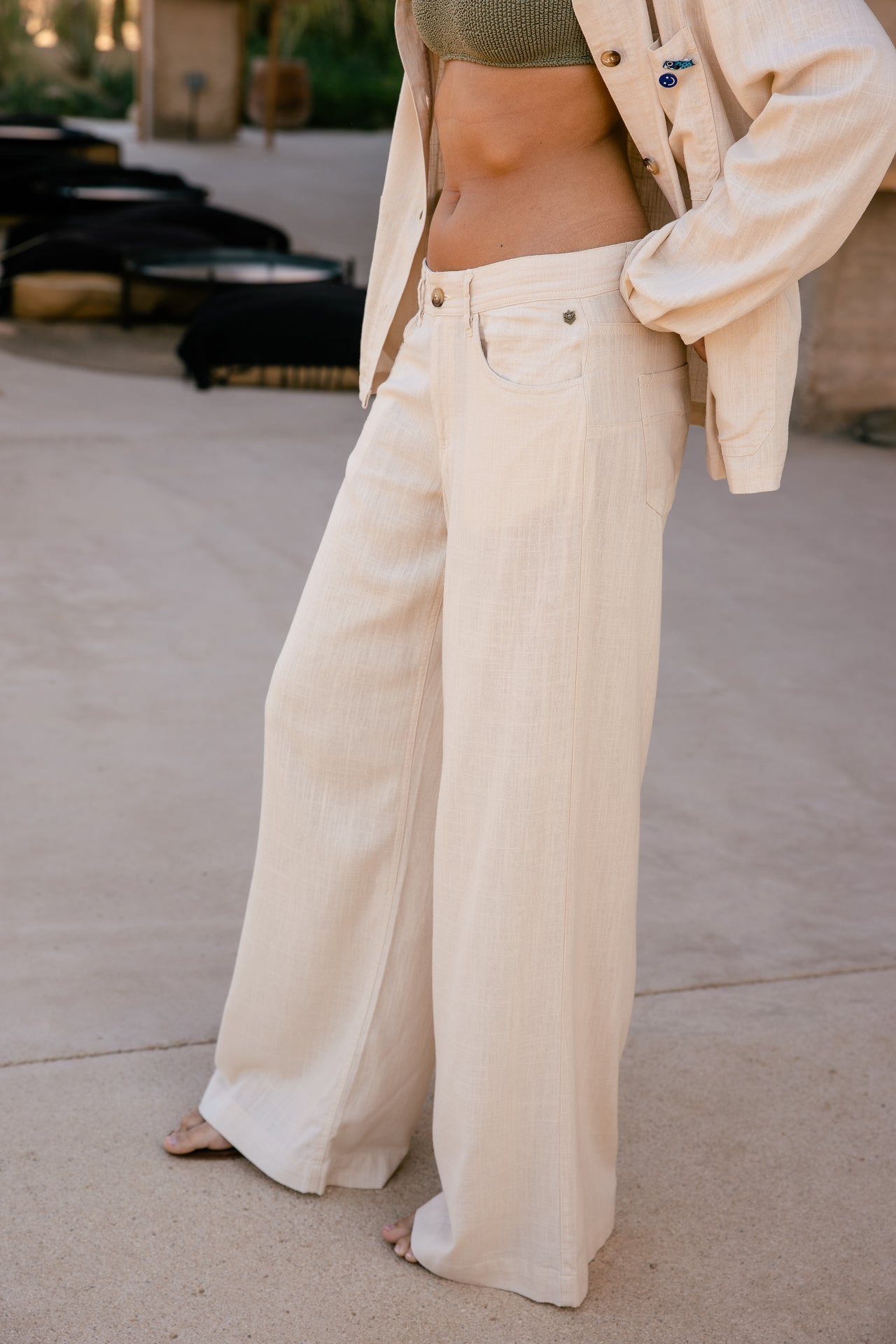 

Weite Hose  Damen Miley Plain Lin macadamia | Freeman T. Porter