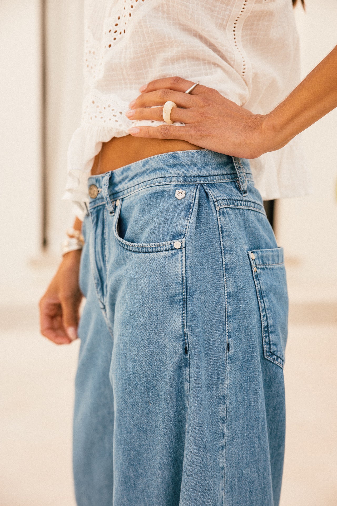 

Denim large leger taille haute Femme Gemini manzana light | Freeman T. Porter
