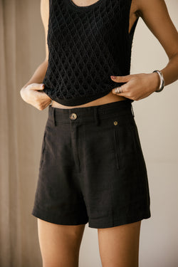 

Fließende weite Leinenshorts Damen Flavie black | Freeman T. Porter
