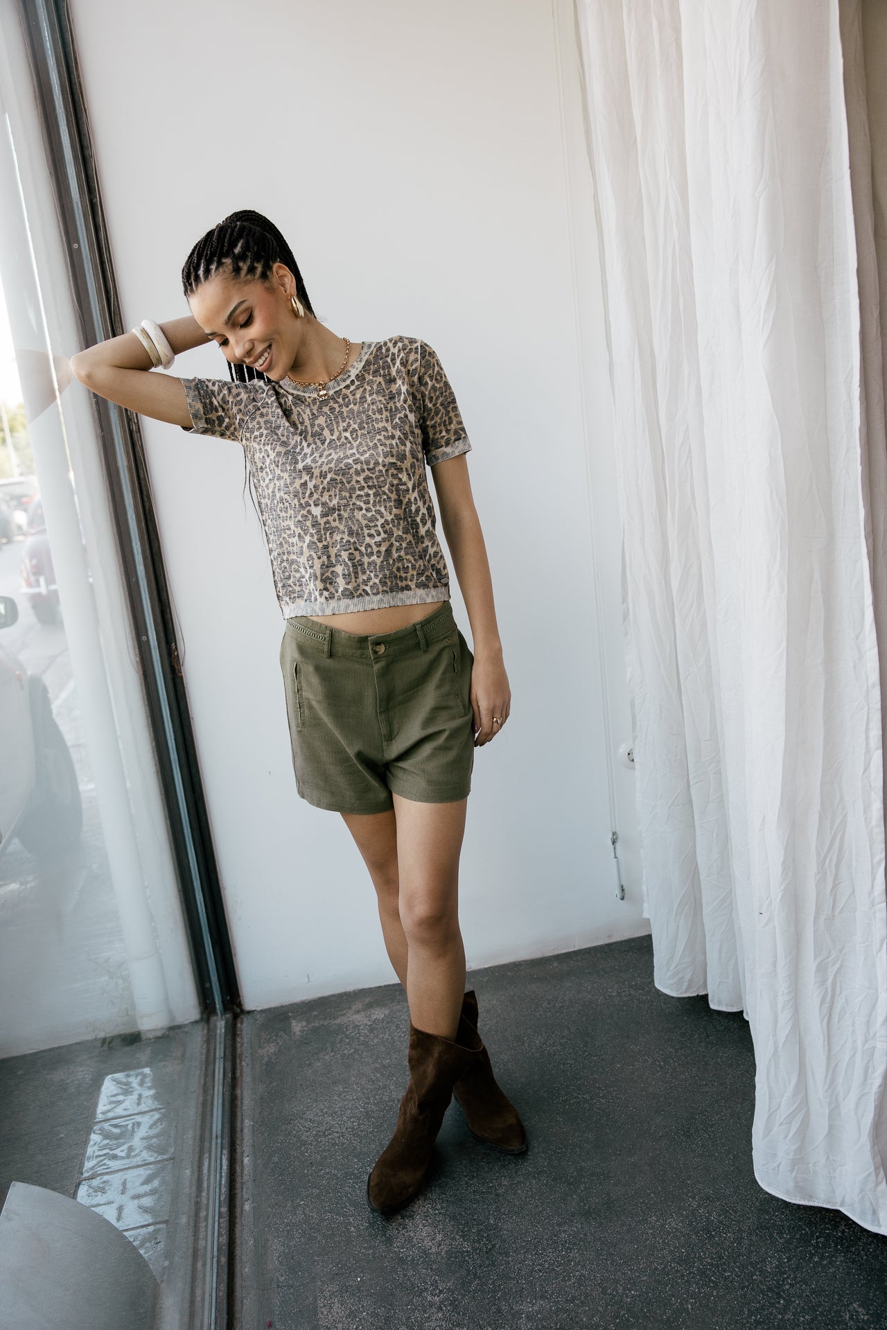 

Fließende weite Leinen-Shorts Damen Flavie Plain Linen martini olive | Freeman T. Porter