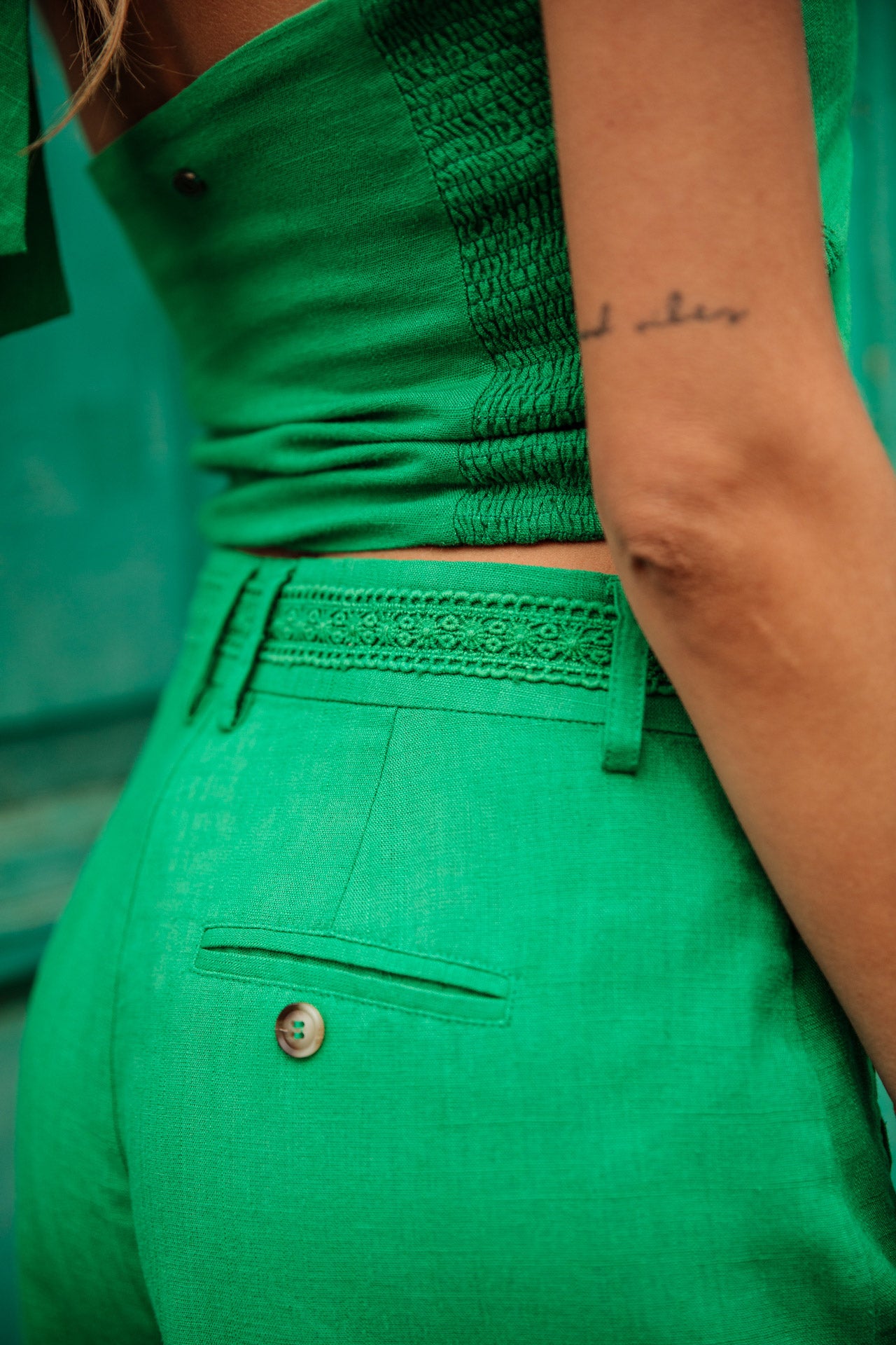 

Short taille haute en lin Femme Flavie Plain Linen jolly green | Freeman T. Porter