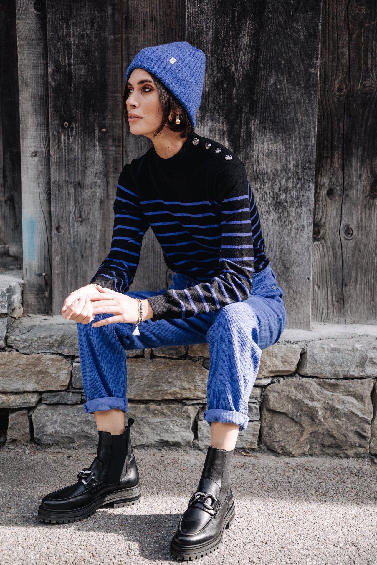 

Pantalon velours taille haute Femme Lara Veluto mazarine blue | Freeman T. Porter