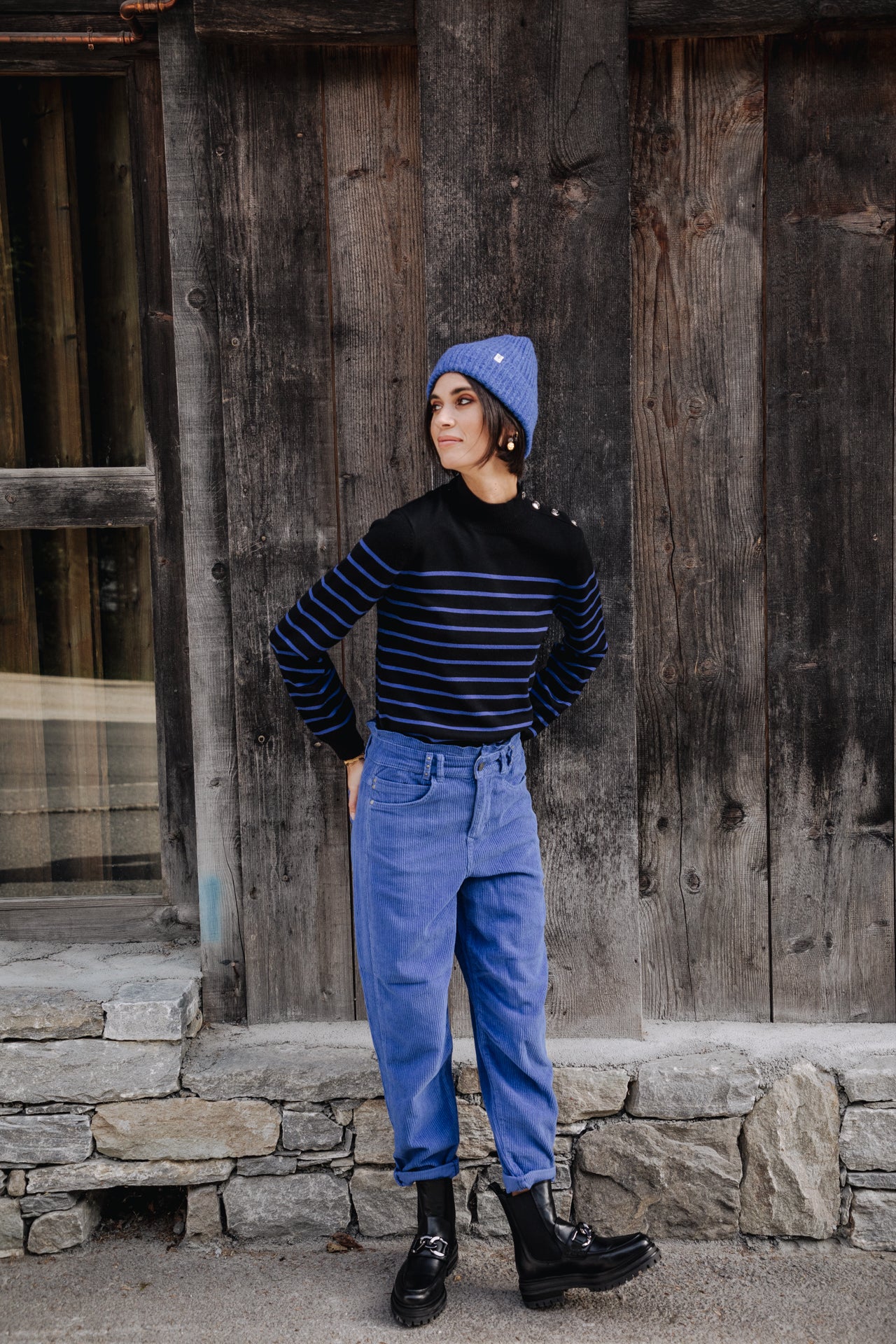 

Pantalon velours taille haute Femme Lara Veluto mazarine blue | Freeman T. Porter