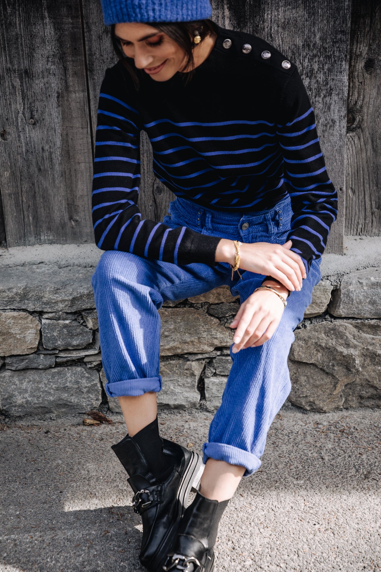 

Pantalon velours taille haute Femme Lara Veluto mazarine blue | Freeman T. Porter