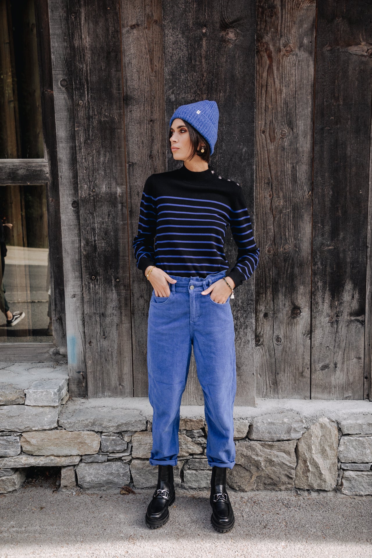 

Pantalon velours taille haute Femme Lara Veluto mazarine blue | Freeman T. Porter