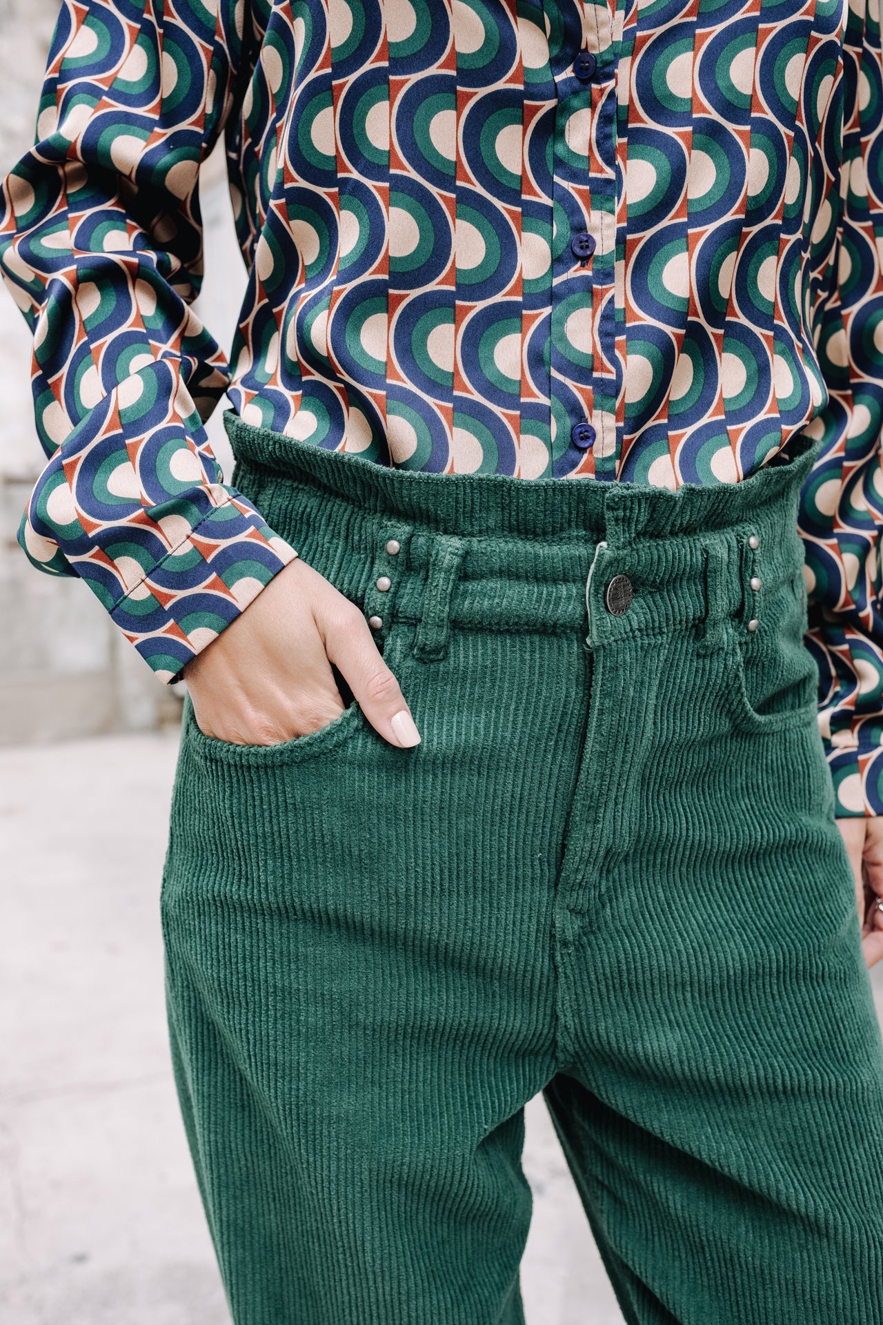 

Pantalon velours taille haute Femme Lara Veluto evergreen | Freeman T. Porter