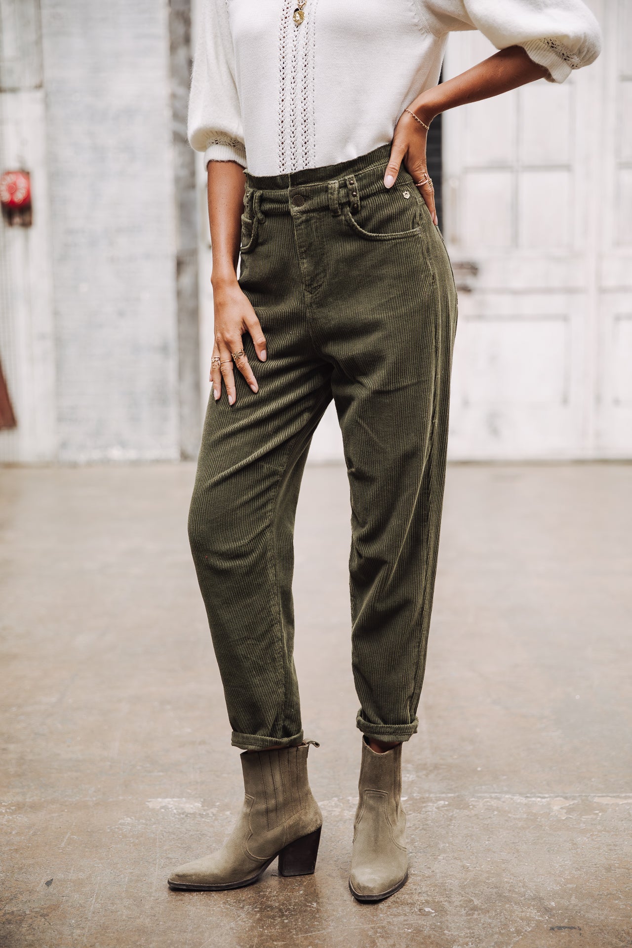 

Pantalon velours taille haute Femme Lara Veluto forest night | Freeman T. Porter