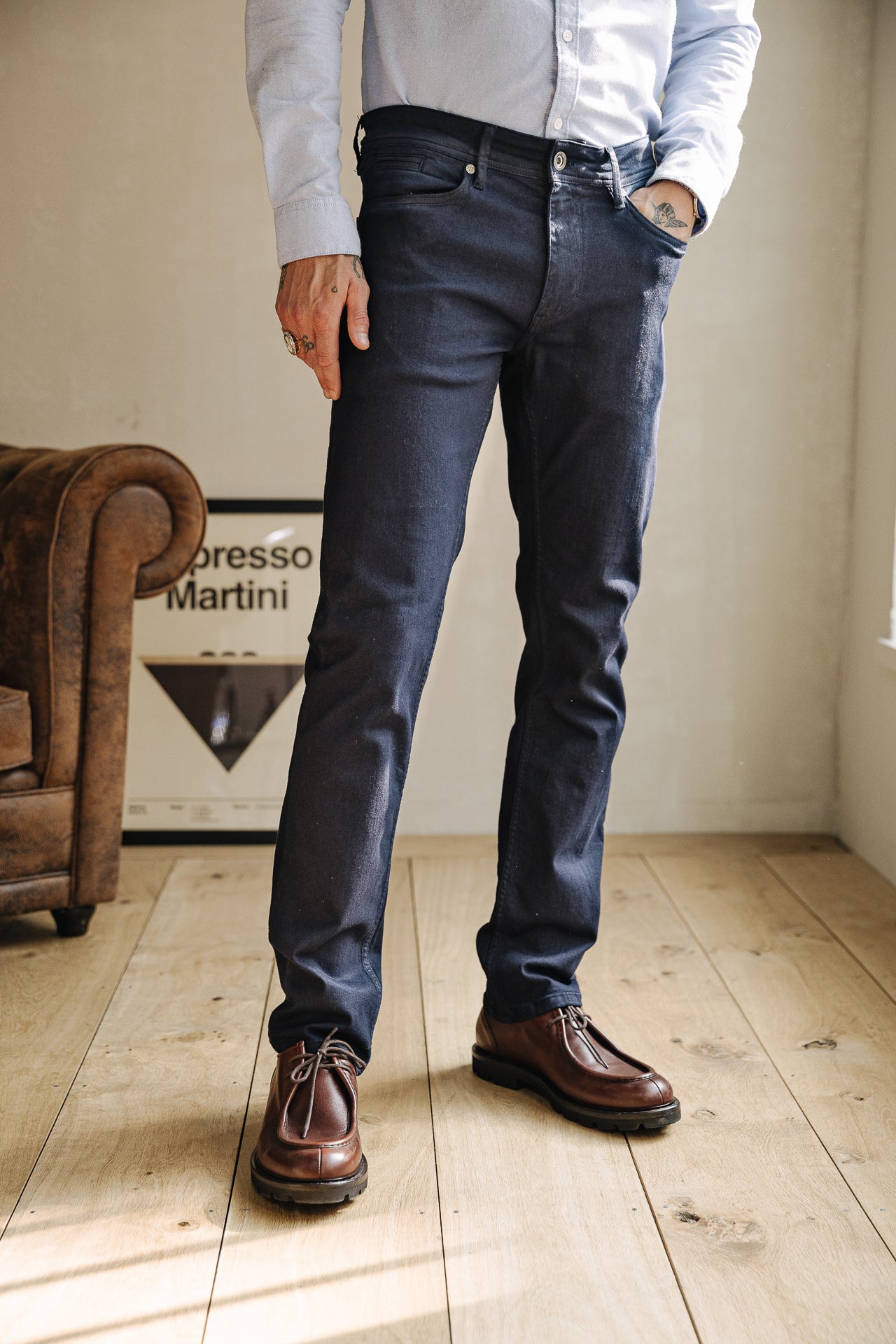 

Gerade geschnittene Hose Herren Jimmy New Magic Color Oil dark navy | Freeman T. Porter