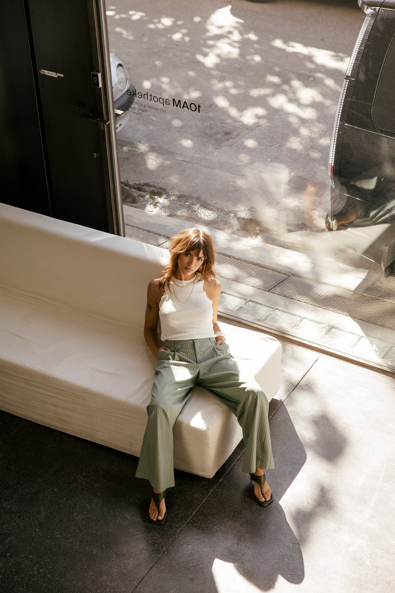 

Pantalon large taille haute rayé à pinces Femme Alison Looney lily pad | Freeman T. Porter