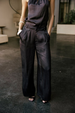 

Pantalon large taille haute satiné  Femme Alison Nightly chocolate torte | Freeman T. Porter