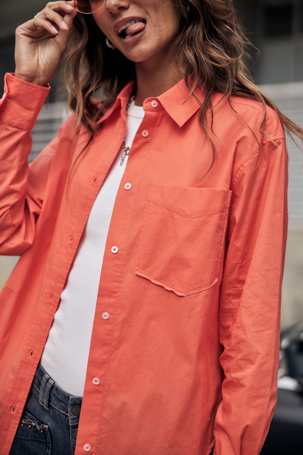 

Chemise oversize Femme Chella Plain Color hot coral | Freeman T. Porter