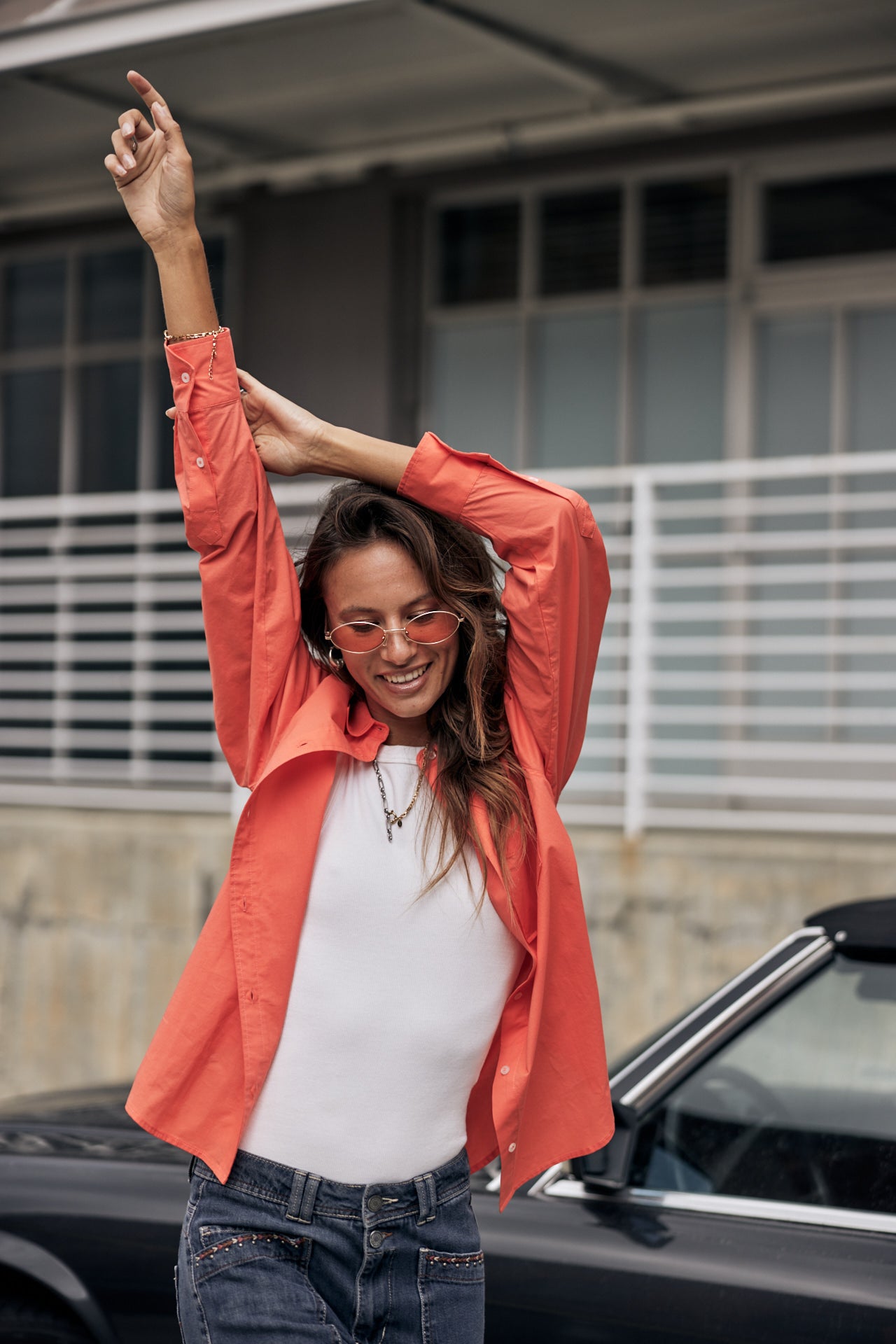 

Chemise oversize Femme Chella Plain Color hot coral | Freeman T. Porter