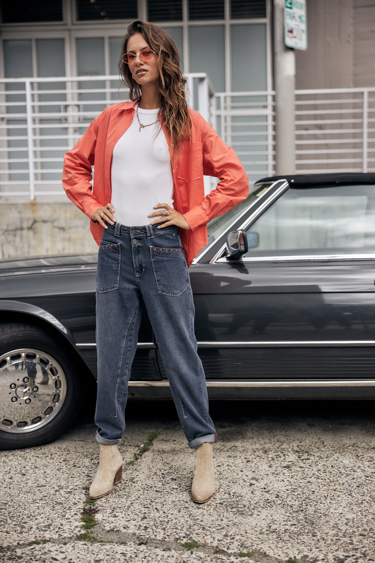 

Chemise oversize Femme Chella Plain Color hot coral | Freeman T. Porter