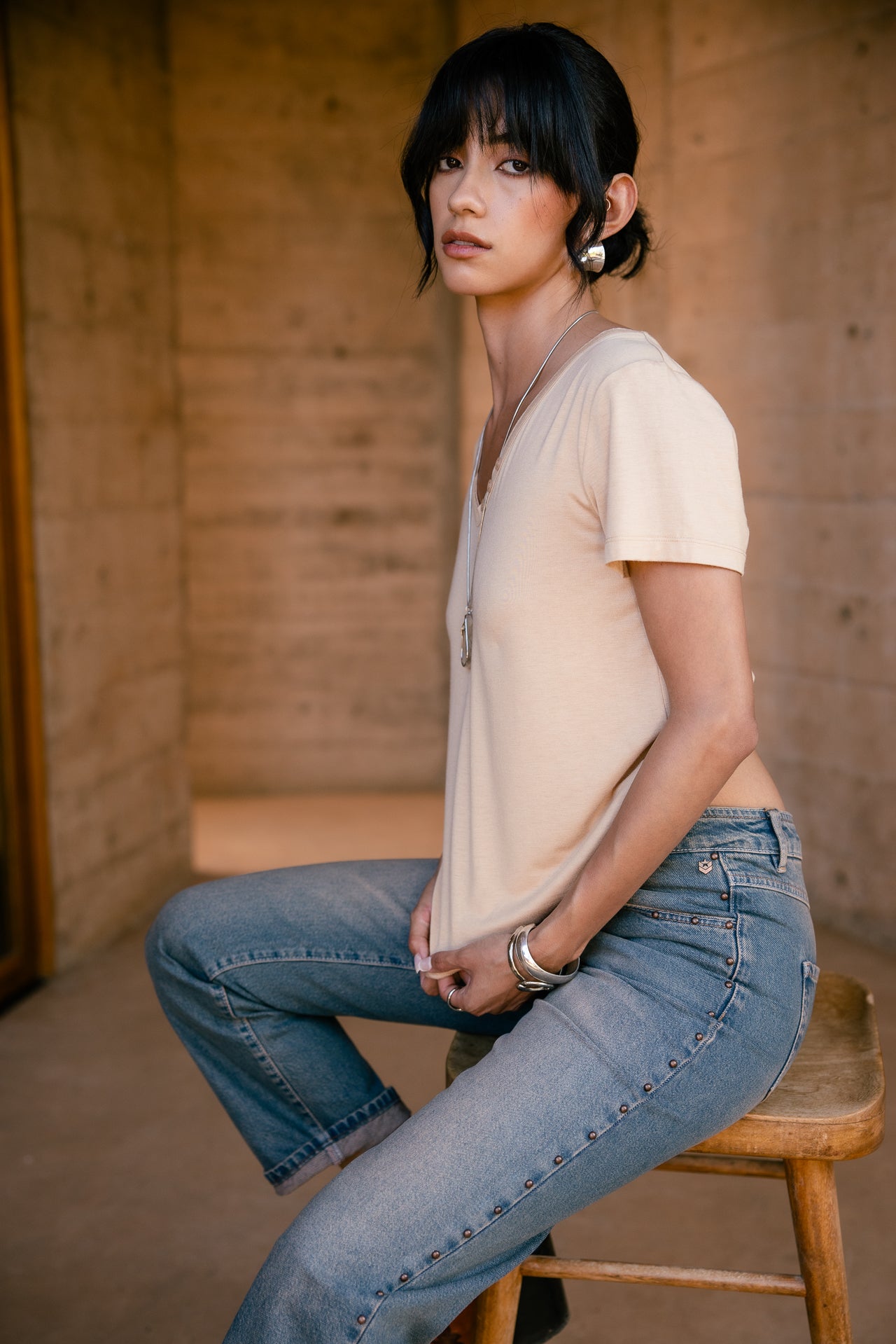 

Strass-Logo T-Shirt Damen Tarissa Icon light beige | Freeman T. Porter