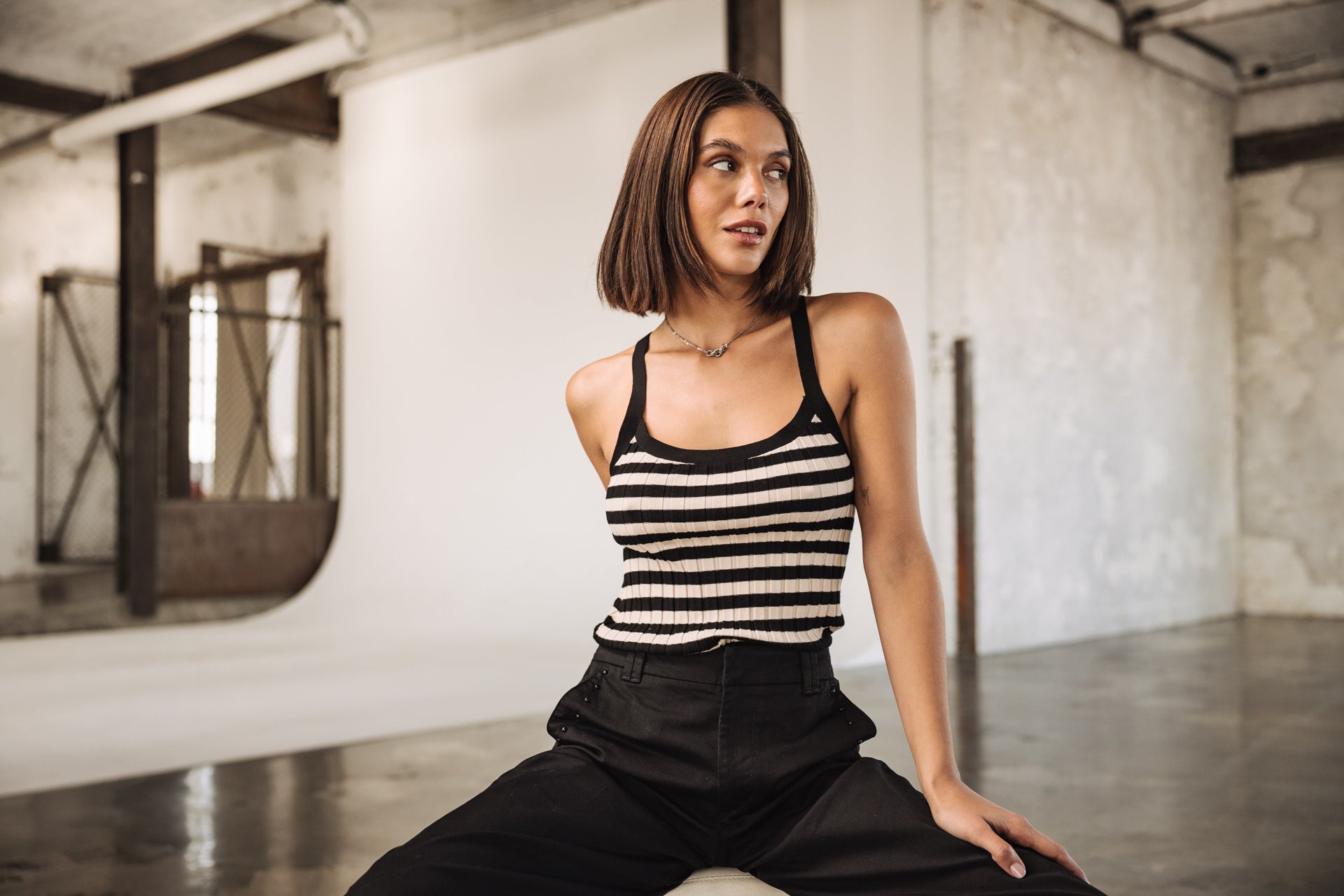 top rayé en mailles pour femme