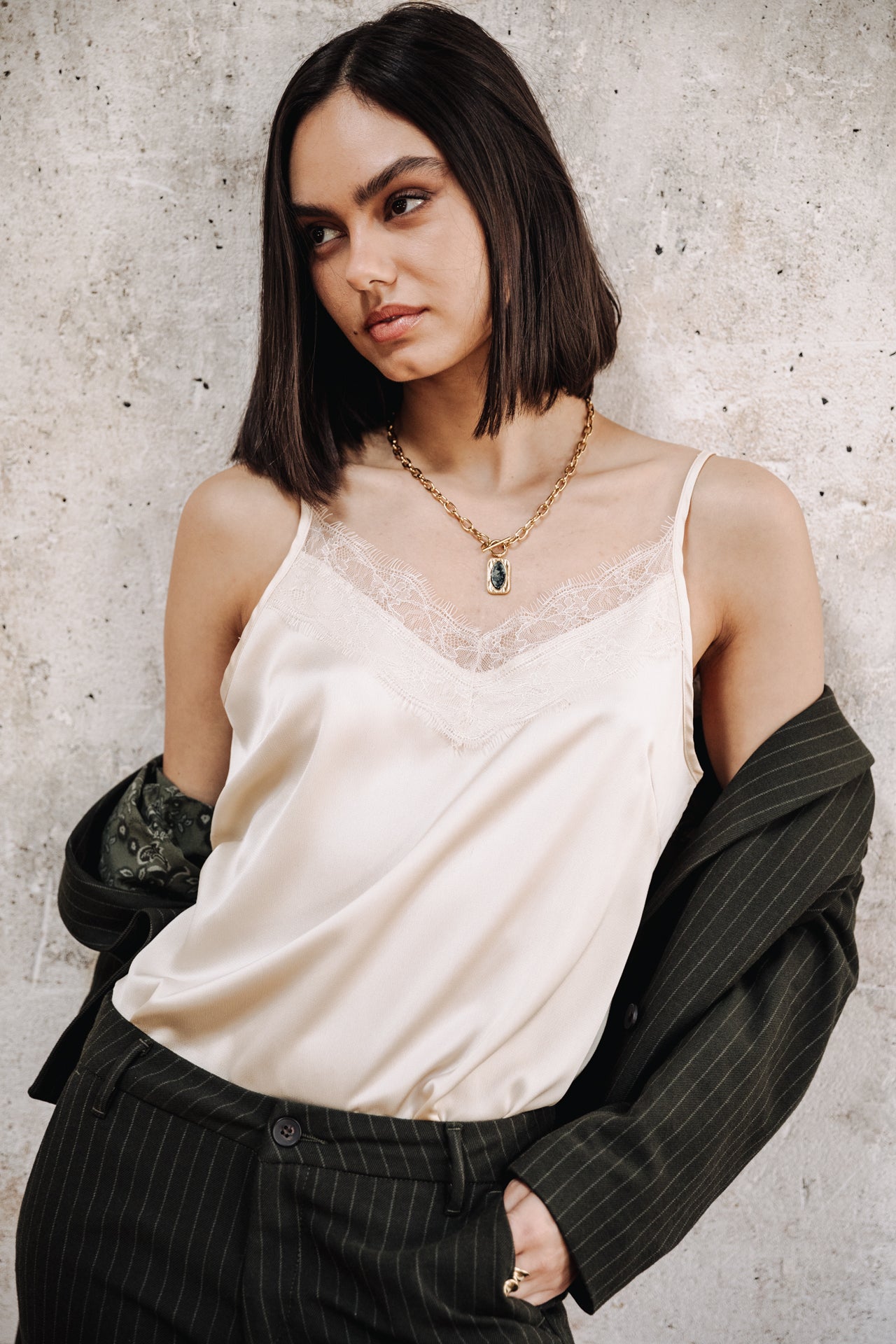 

Top nuisette Femme Thylia Lace Fabric Mix birch | Freeman T. Porter