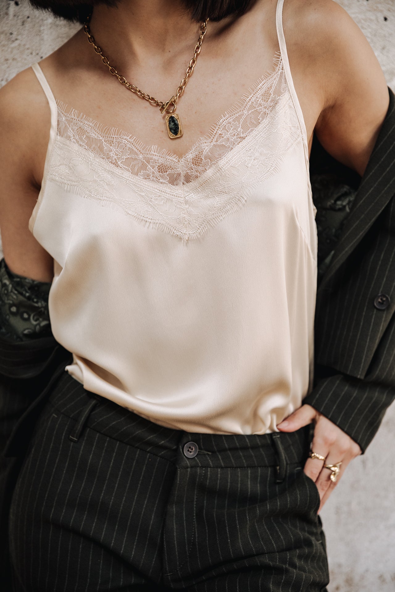 

Top nuisette Femme Thylia Lace Fabric Mix birch | Freeman T. Porter