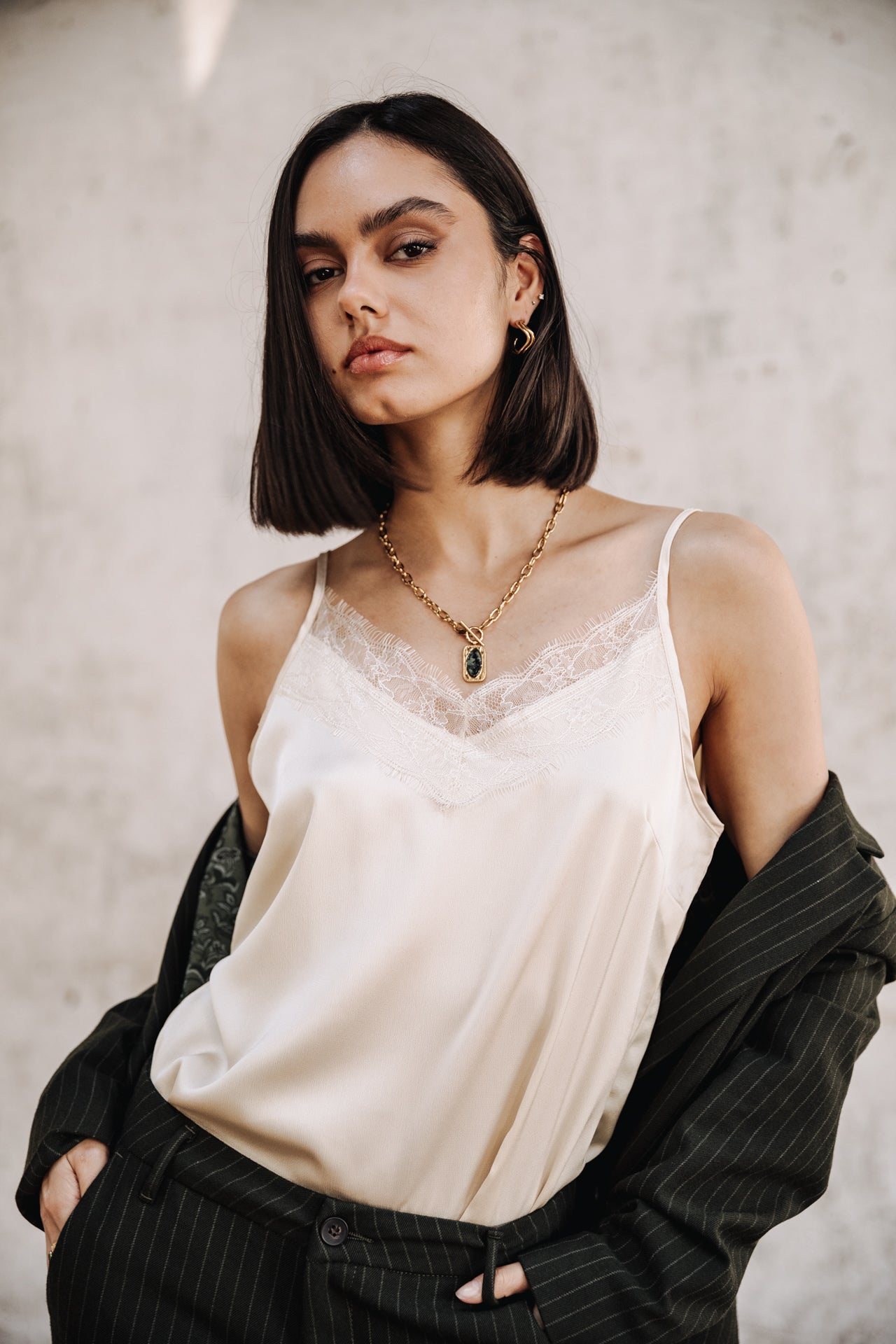 

Top nuisette Femme Thylia Lace Fabric Mix birch | Freeman T. Porter