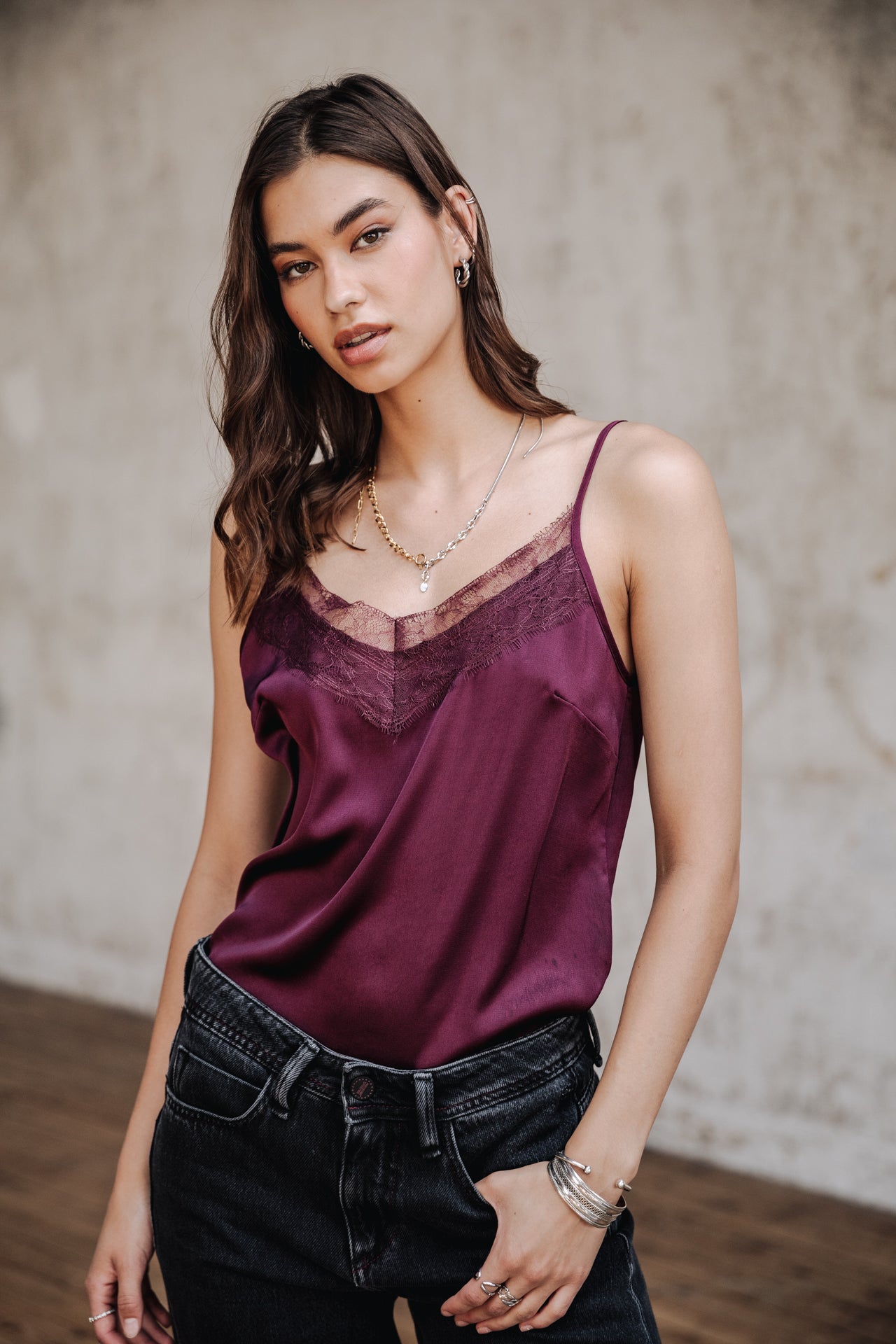 

Fließendes Tanktop mit Spitze Damen Thylia Lace Fabric Mix winetasting | Freeman T. Porter