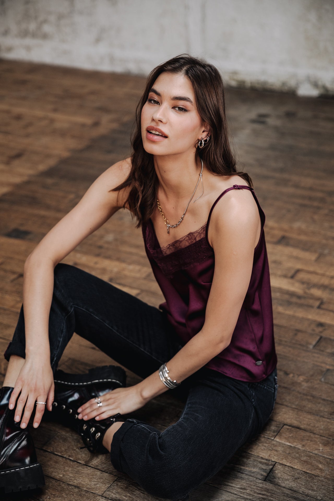 

Fließendes Tanktop mit Spitze Damen Thylia Lace Fabric Mix winetasting | Freeman T. Porter