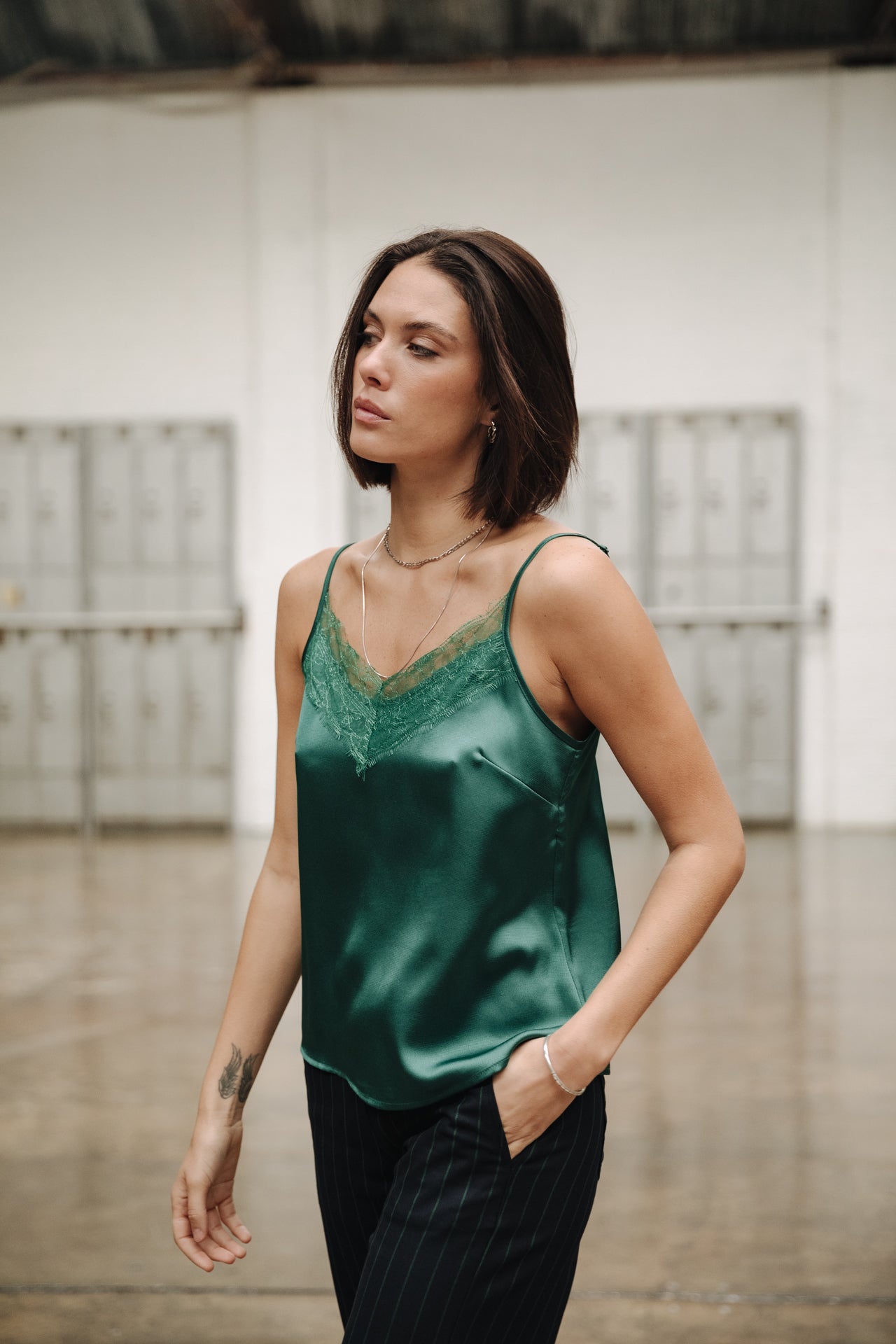 

Satin-Camisole mit Spitze Damen Thylia Lace Fabric Mix evergreen | Freeman T. Porter