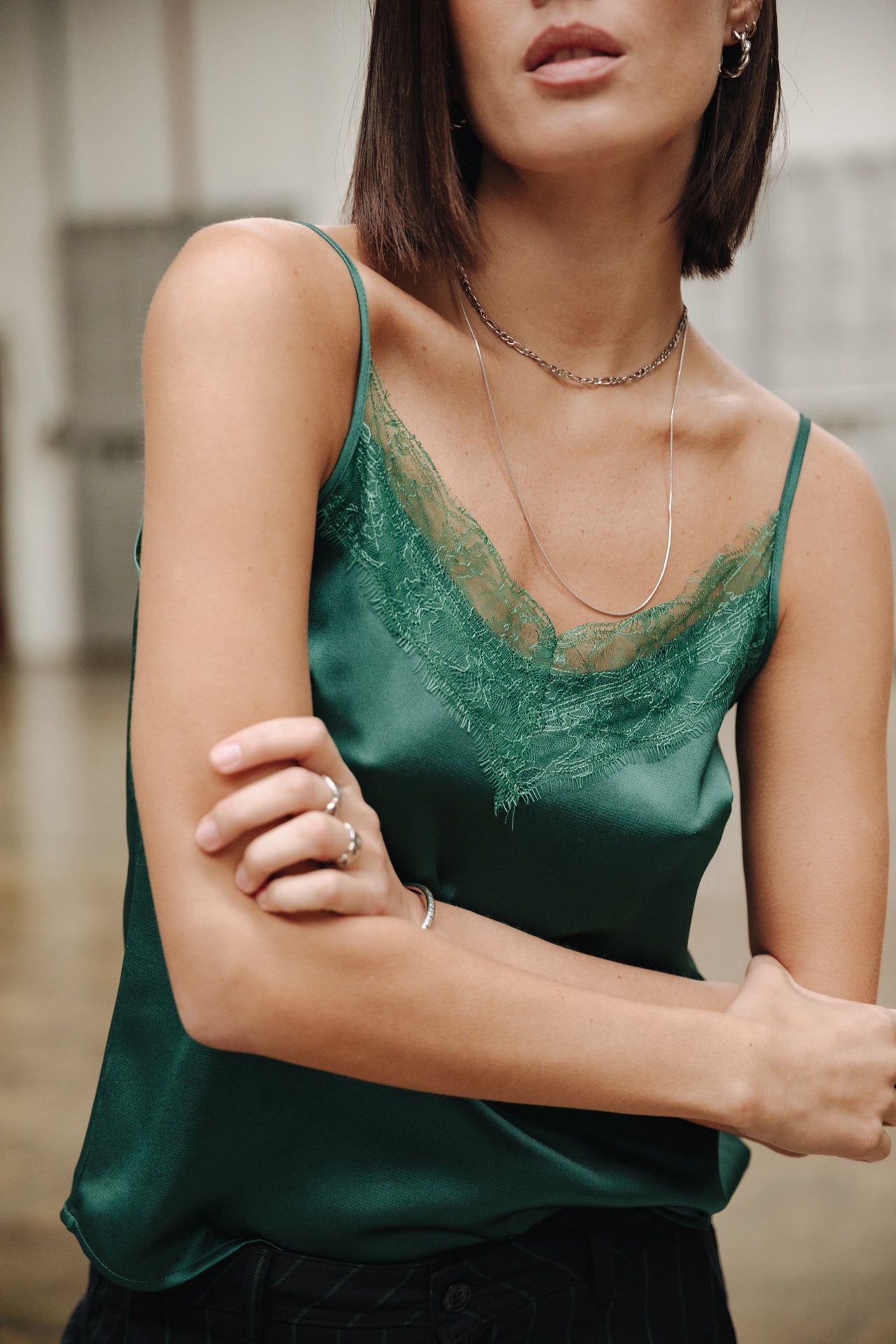 

Satin-Camisole mit Spitze Damen Thylia Lace Fabric Mix evergreen | Freeman T. Porter