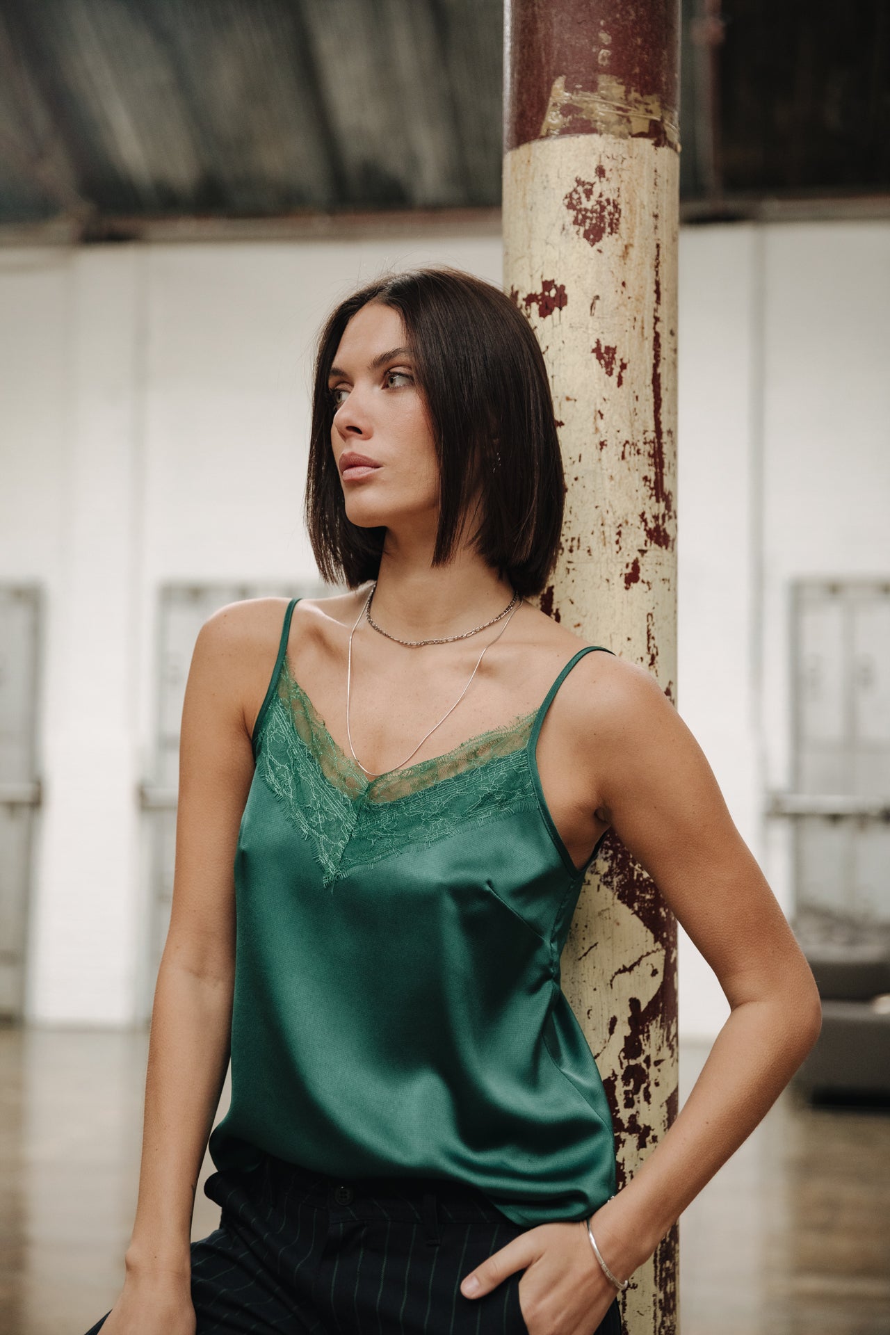 

Satin-Camisole mit Spitze Damen Thylia Lace Fabric Mix evergreen | Freeman T. Porter