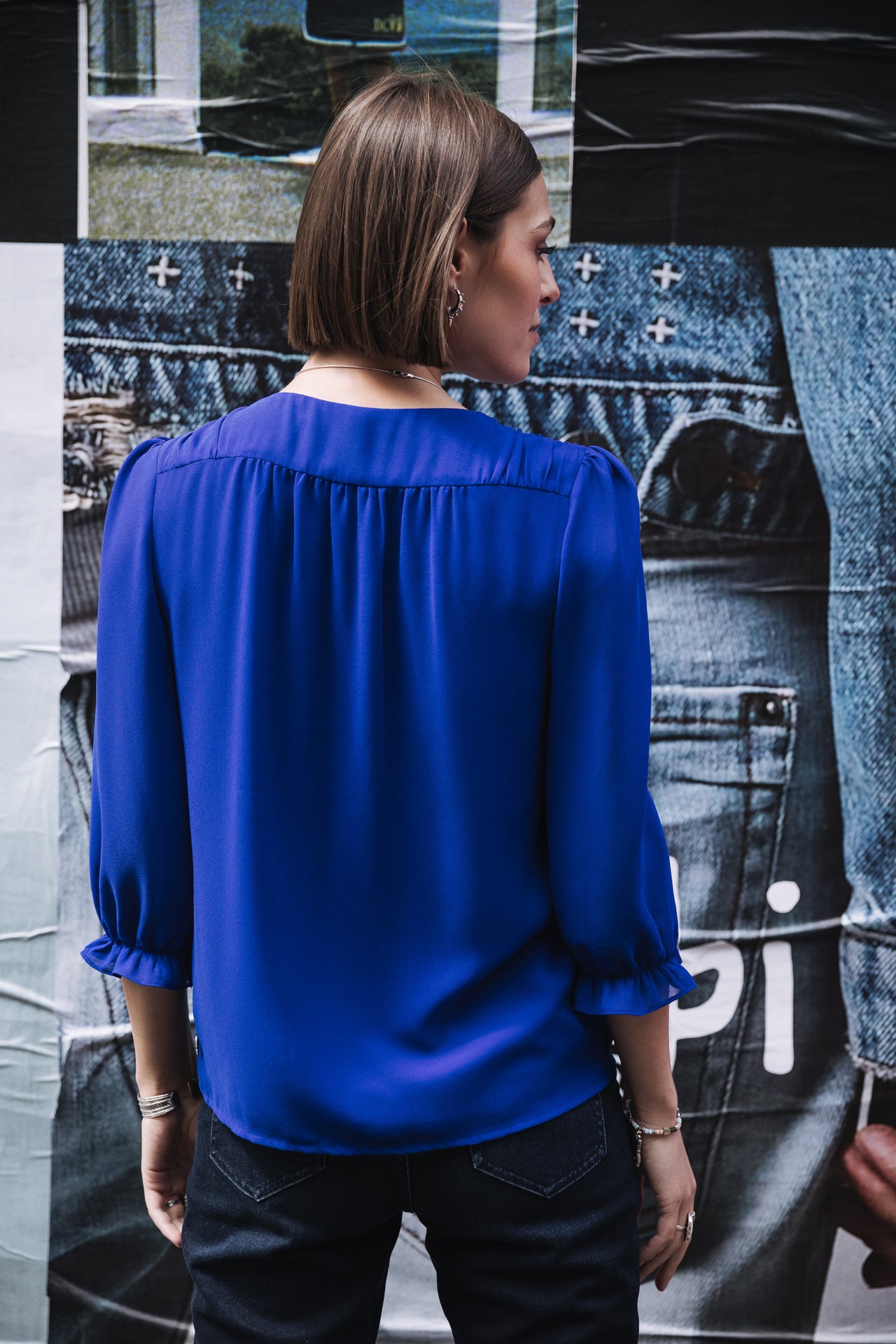 

Top manches 3/4 Woman Kamille Voile electric blue | Freeman T. Porter