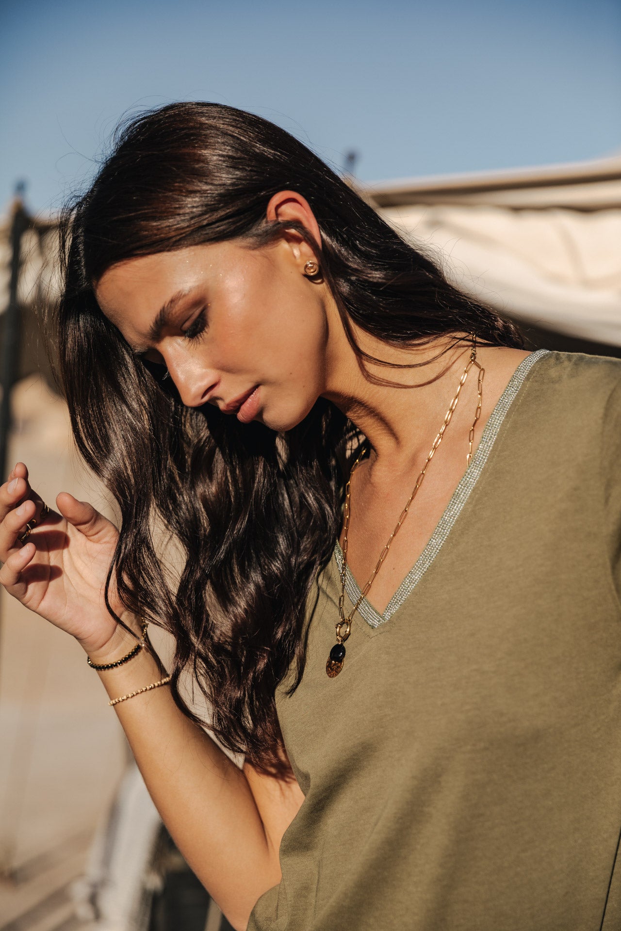 

T-Shirt col V Woman Tora dusty olive | Freeman T. Porter
