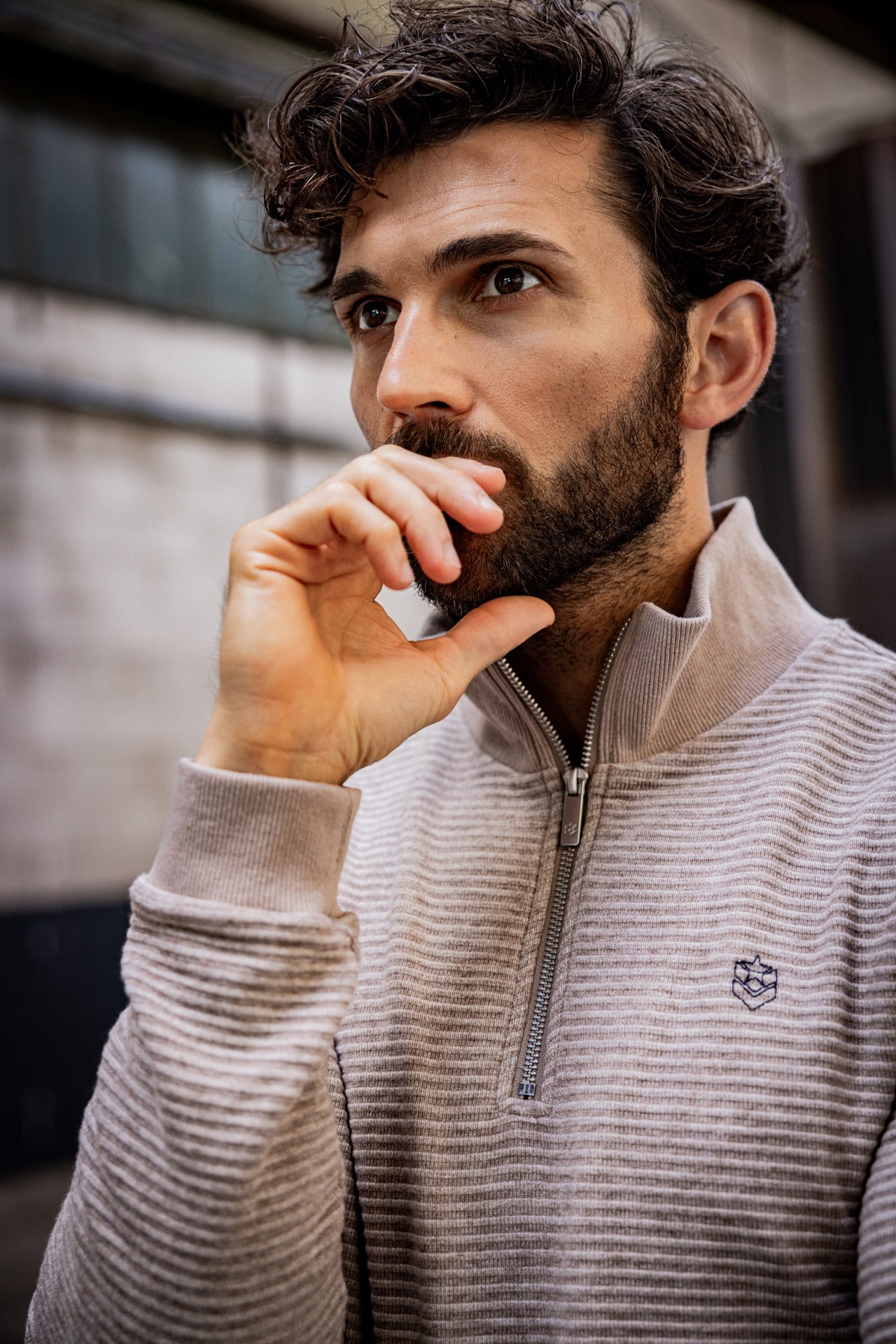 

Pull col montant zipé Men Franky Ottoman beige melange | Freeman T. Porter