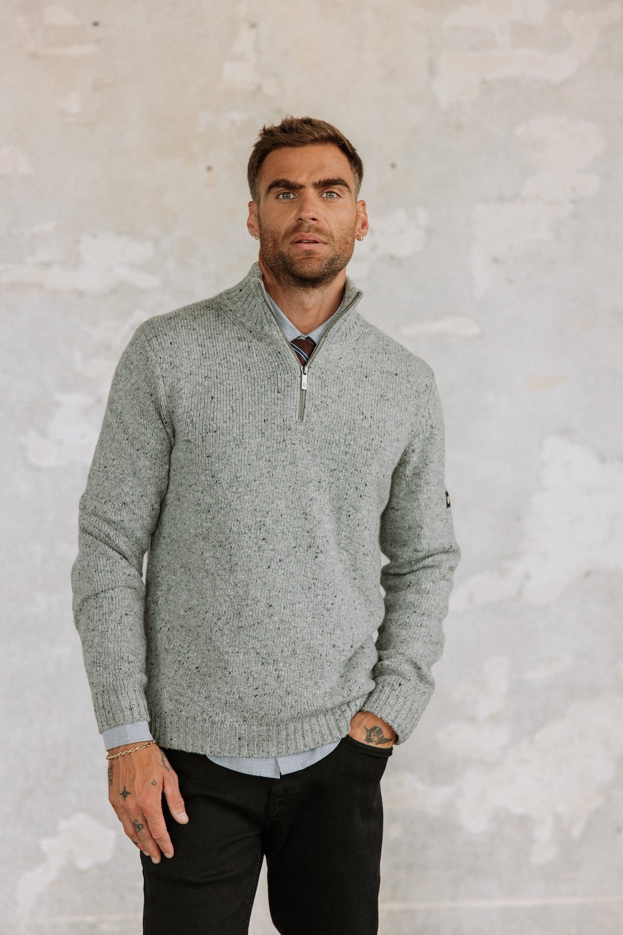 

Pull col montant zippé Men Franky Kiruna light grey melange | Freeman T. Porter