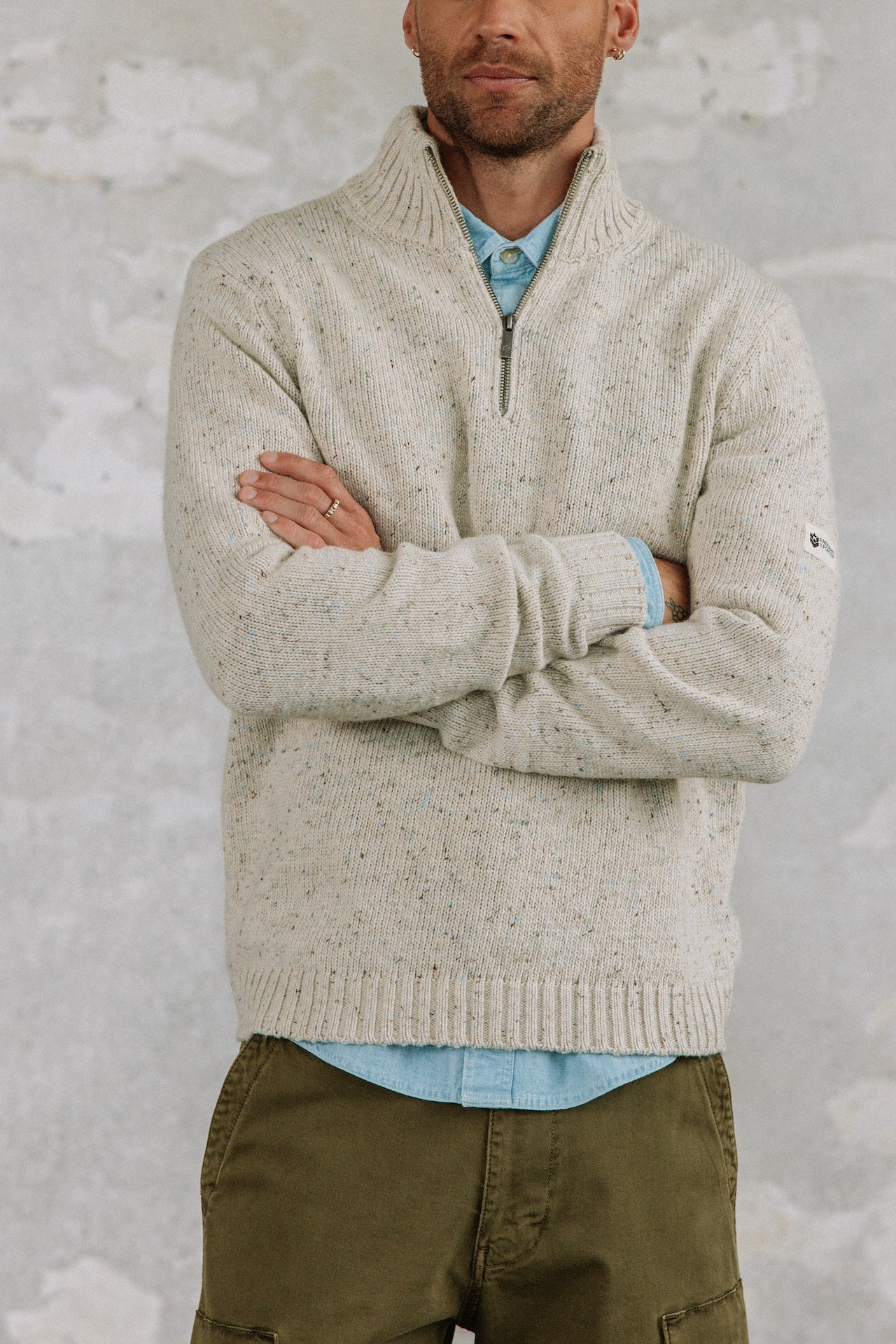 

Pull col montant zippé Hombres Franky Kiruna beige melange | Freeman T. Porter