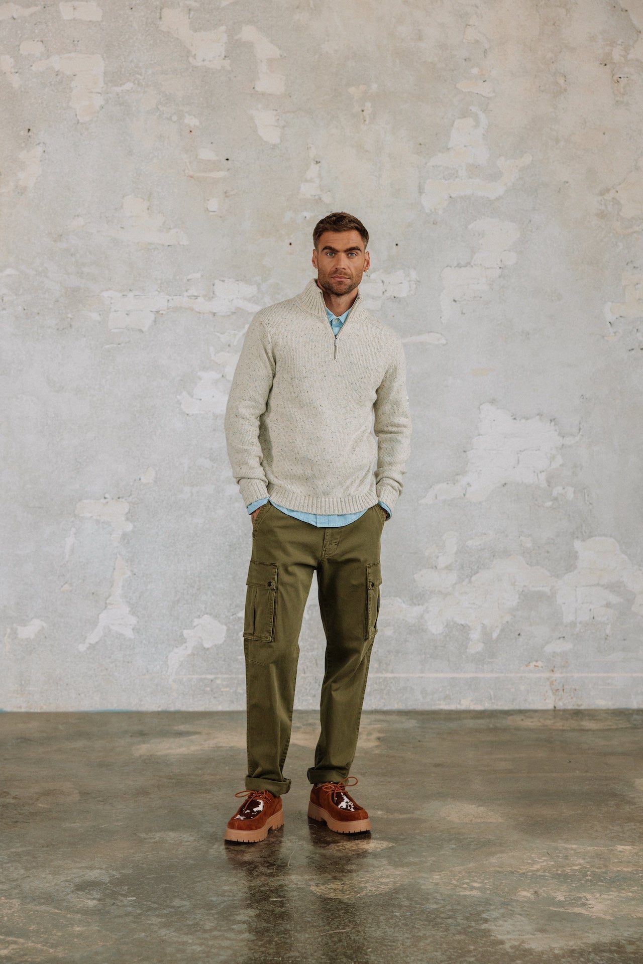 

Pull col montant zippé Hombres Franky Kiruna beige melange | Freeman T. Porter