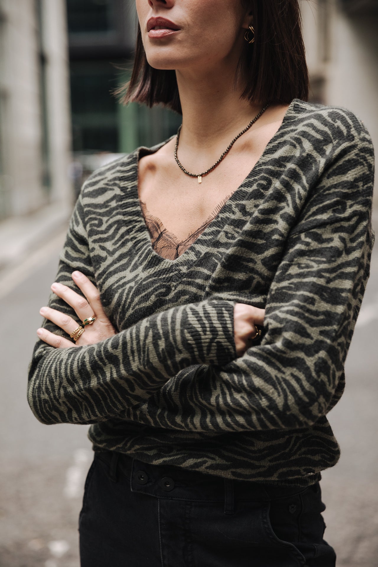 

Pullover mit Zebramuster Damen Parina Zebra dusty olive | Freeman T. Porter