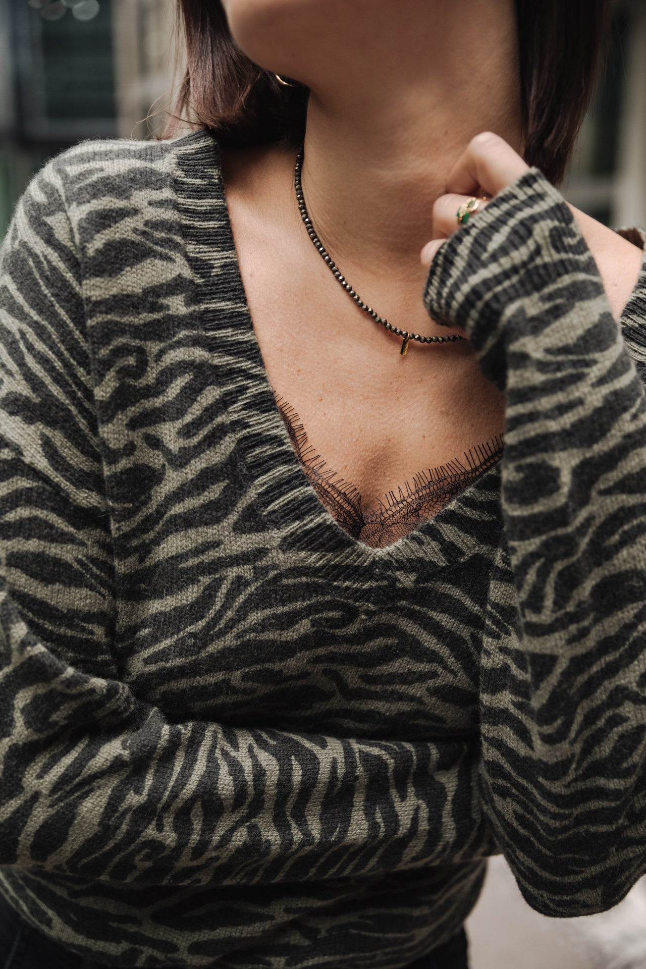 

Pullover mit Zebramuster Damen Parina Zebra dusty olive | Freeman T. Porter