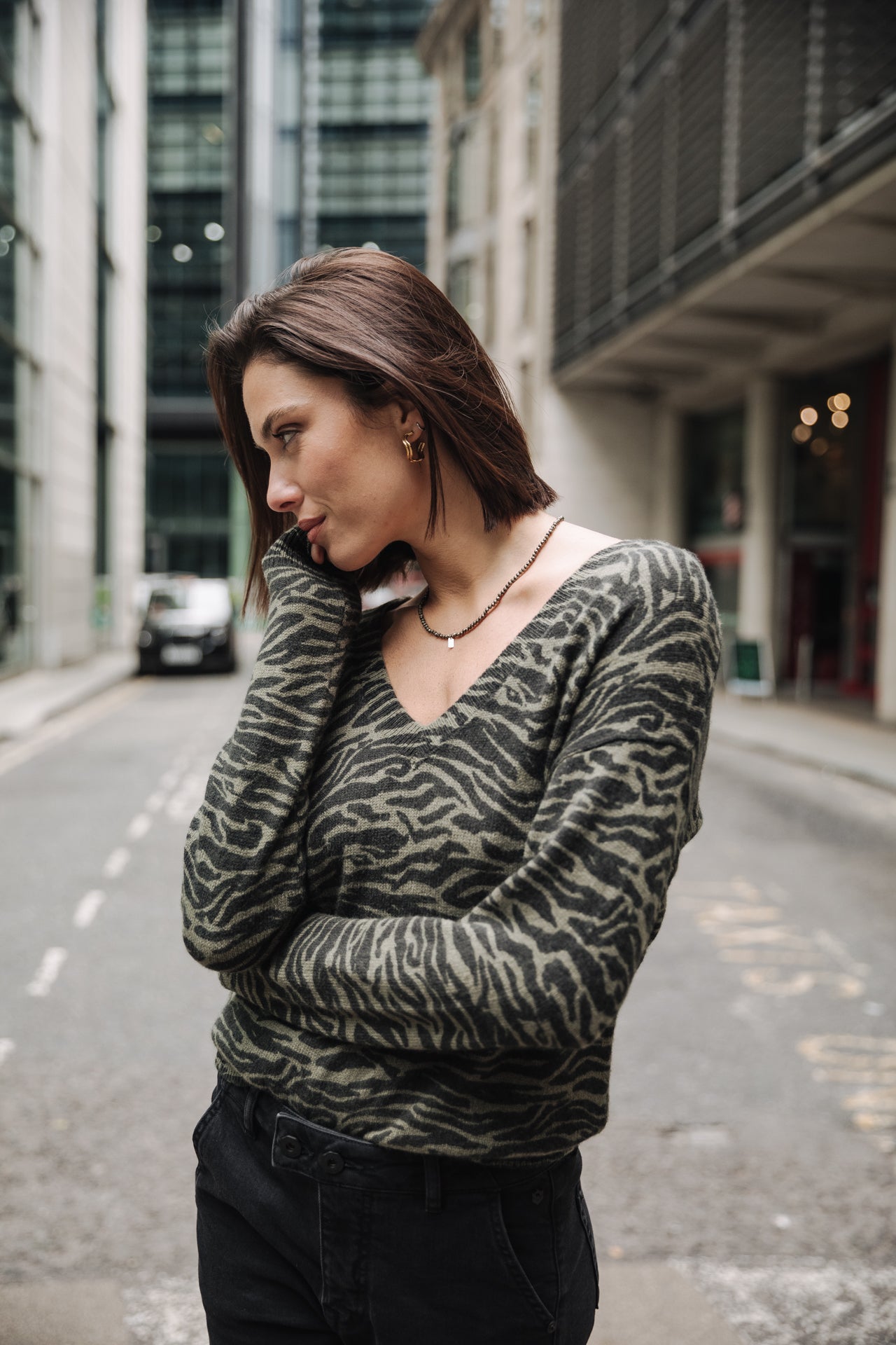

Pullover mit Zebramuster Damen Parina Zebra dusty olive | Freeman T. Porter