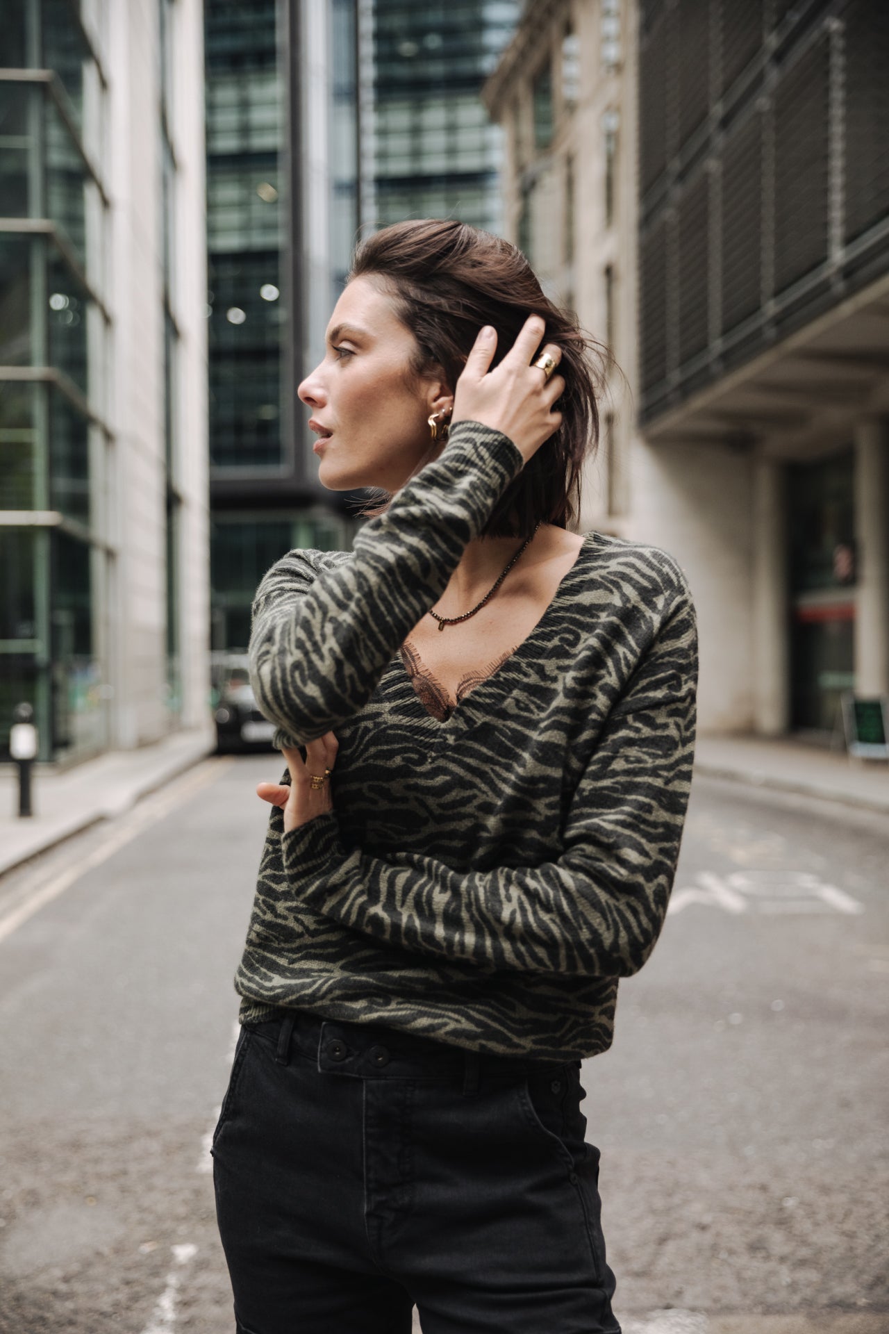 

Pullover mit Zebramuster Damen Parina Zebra dusty olive | Freeman T. Porter