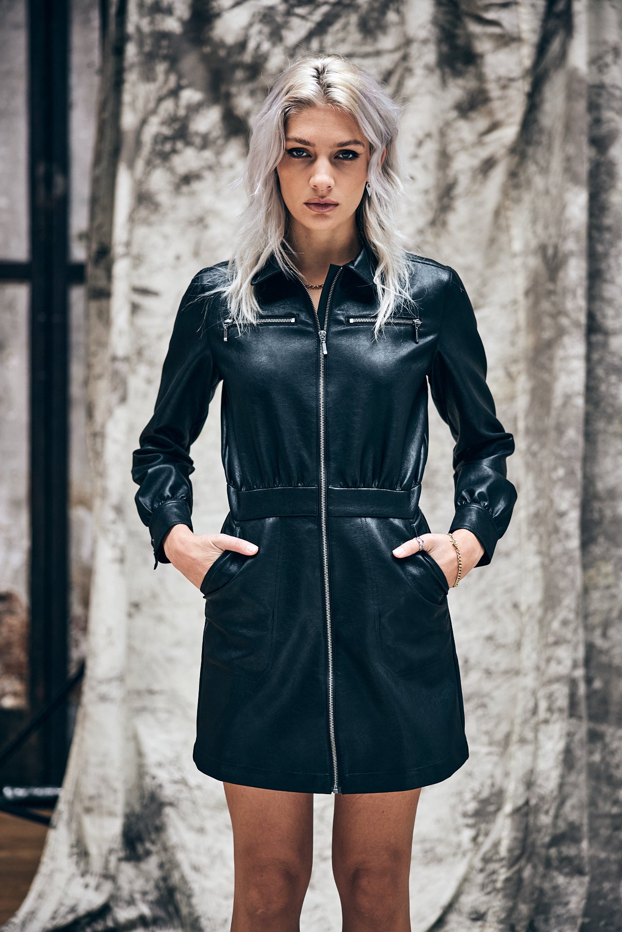 Robe mi-longue Saige Biker, black | Freeman T. Porter