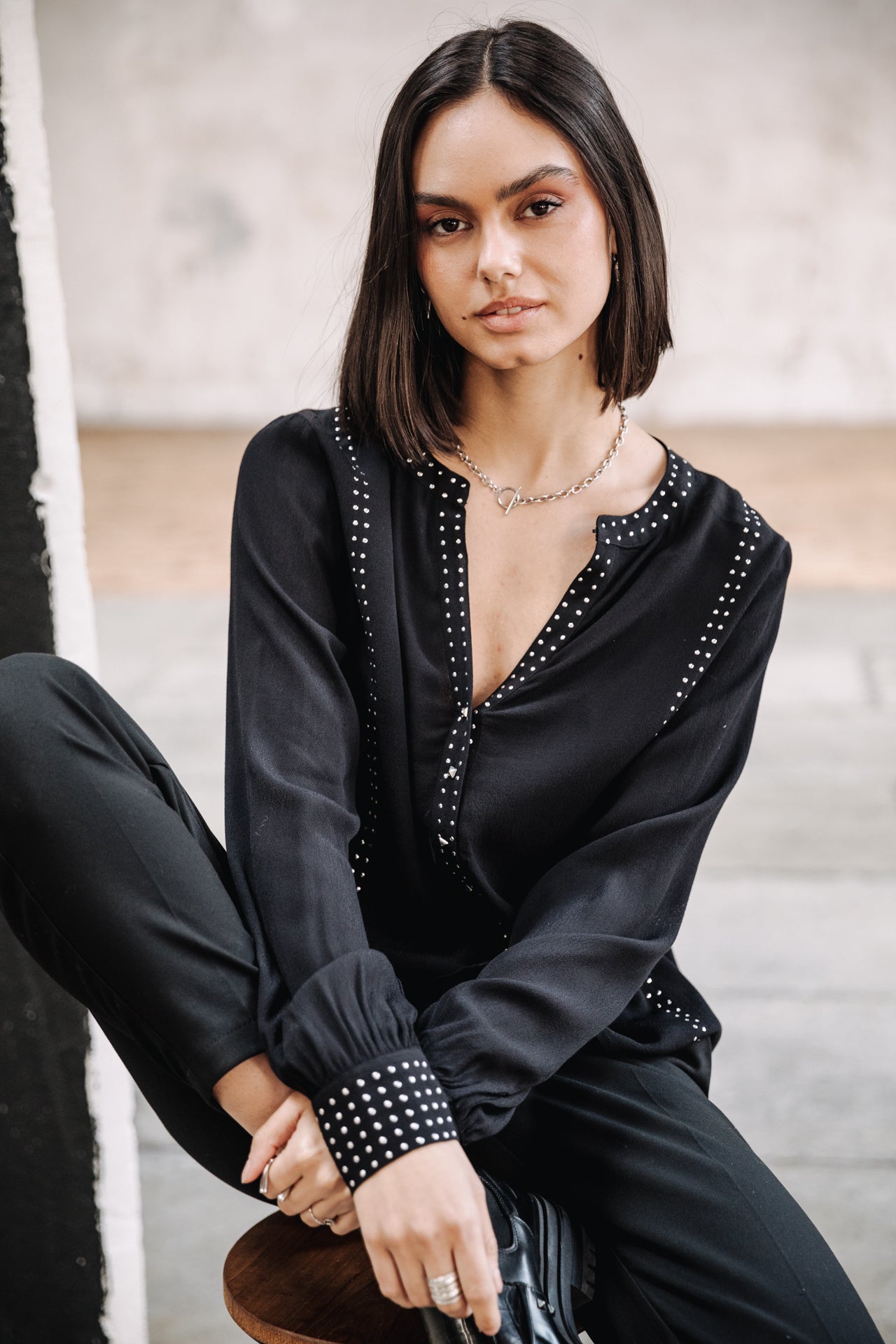 

Top manches longues Mujer Cassia Plain black | Freeman T. Porter