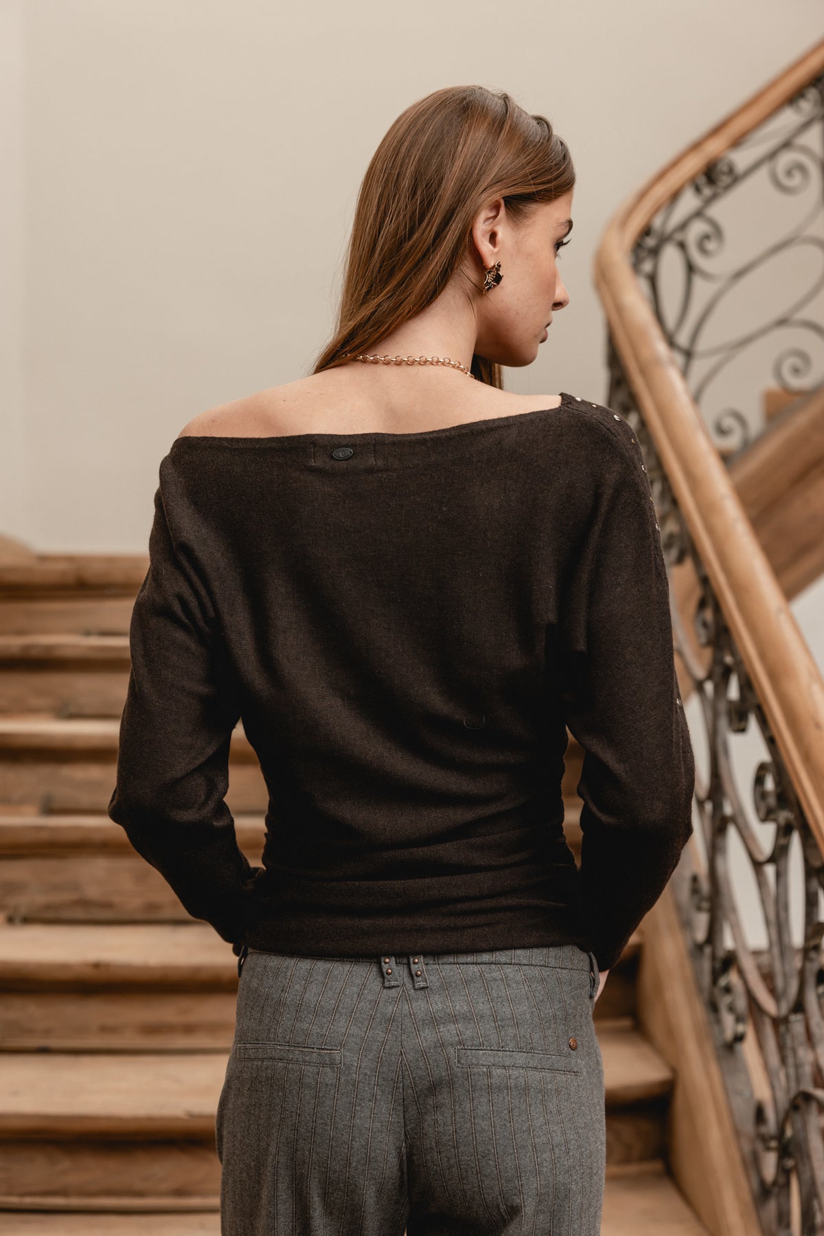 

Boot-Ausschnitt Pullover mit Nieten Damen Placida Jewel brown | Freeman T. Porter