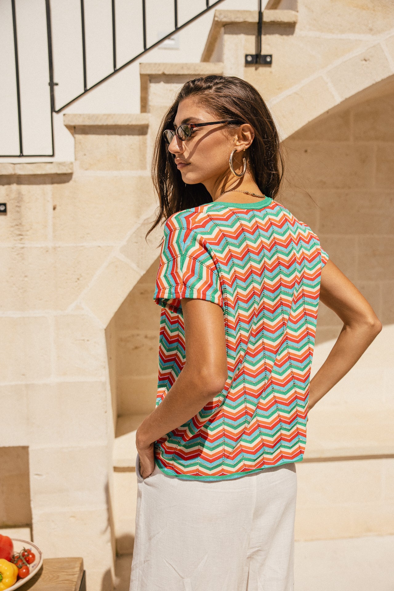 

T-shirt en maille col V Femme Tanisse Waves emerald green | Freeman T. Porter