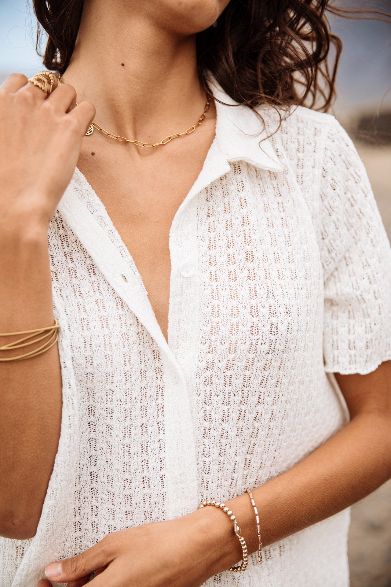 

Chemise en maille Femme Cachini Crochet ecru | Freeman T. Porter