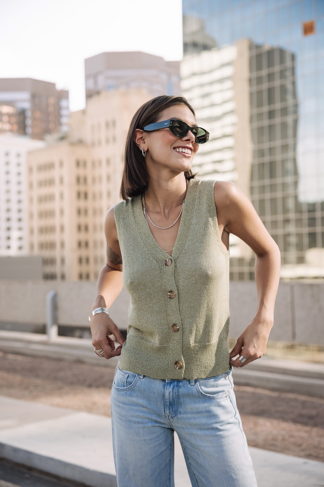   
            

Débardeur boutonné Femme Gira Glitter desert sage | Freeman T. Porter
          