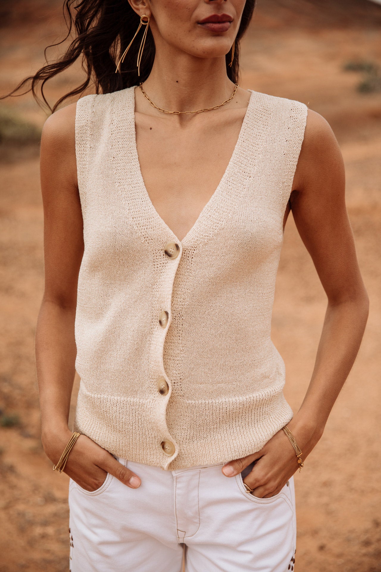 

Débardeur boutonné Femme Gira Glitter gold | Freeman T. Porter