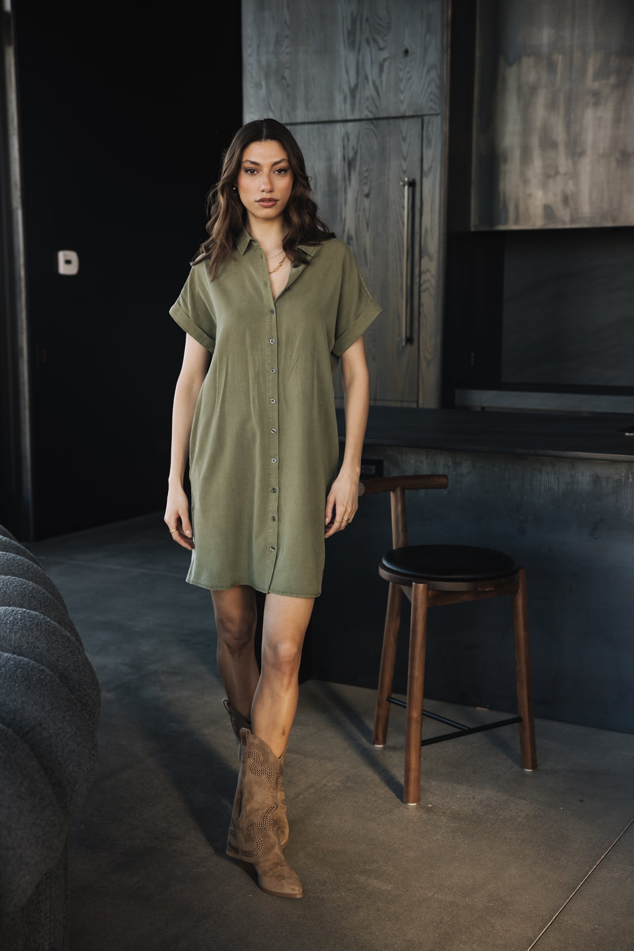 

Vestido camisero Mujer Raffia Plain deep lichen green | Freeman T. Porter