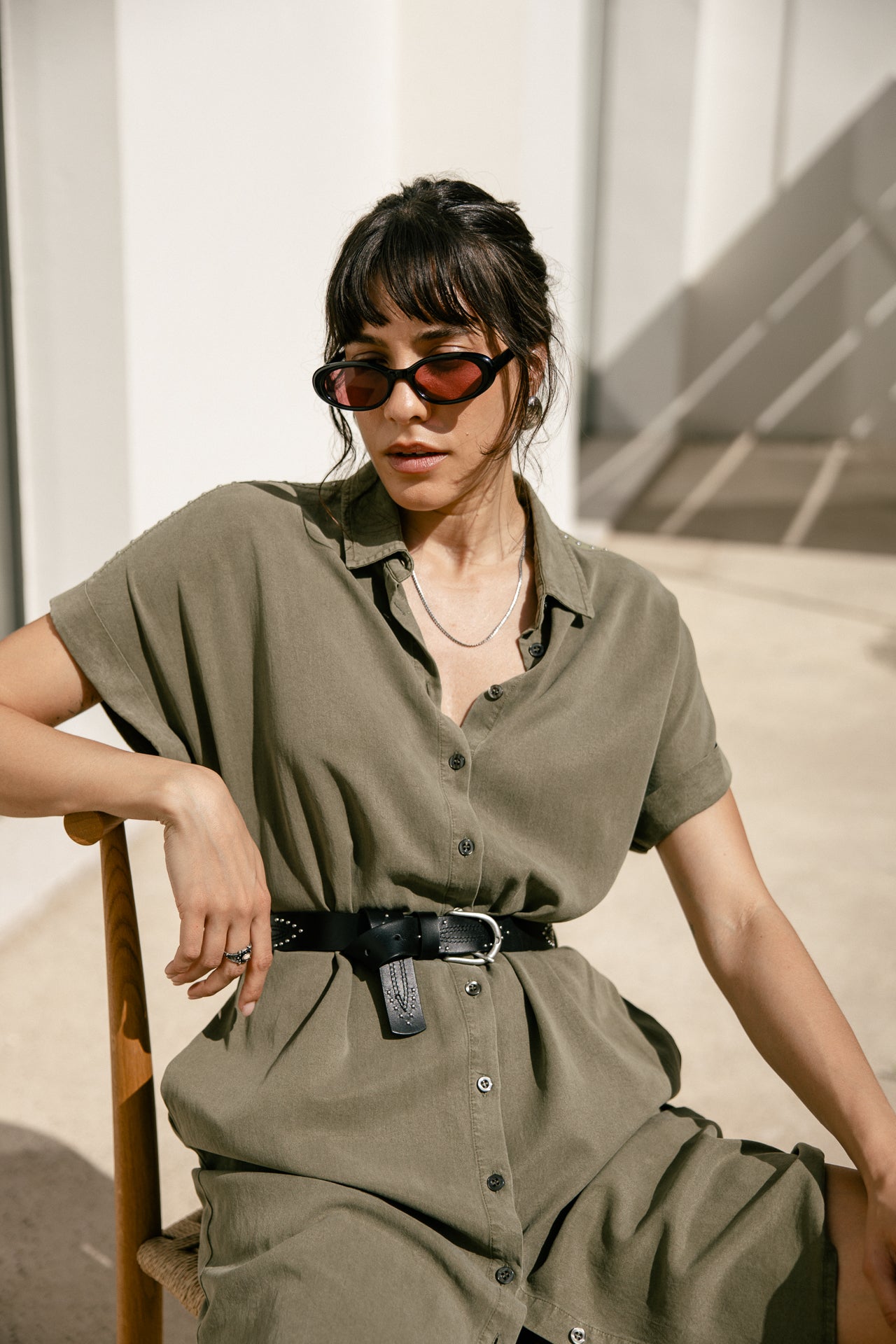 

Robe chemise Femme Raffia Plain deep lichen green | Freeman T. Porter