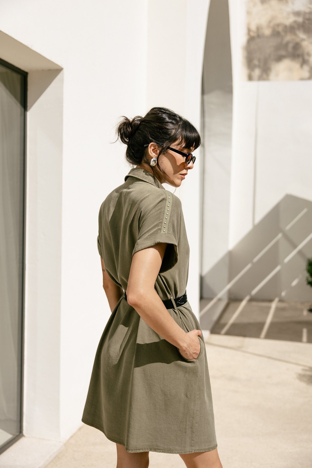 

Robe chemise Femme Raffia Plain deep lichen green | Freeman T. Porter