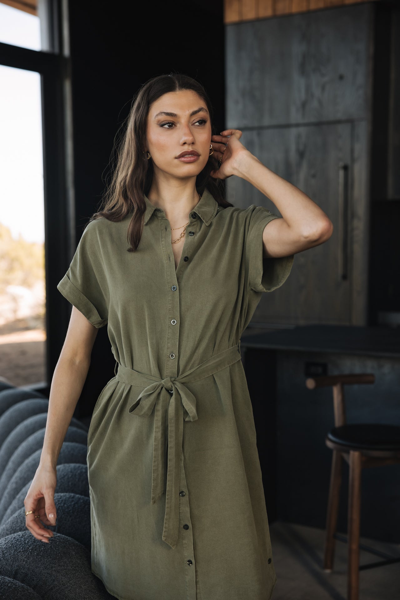 

Vestido camisero Mujer Raffia Plain deep lichen green | Freeman T. Porter